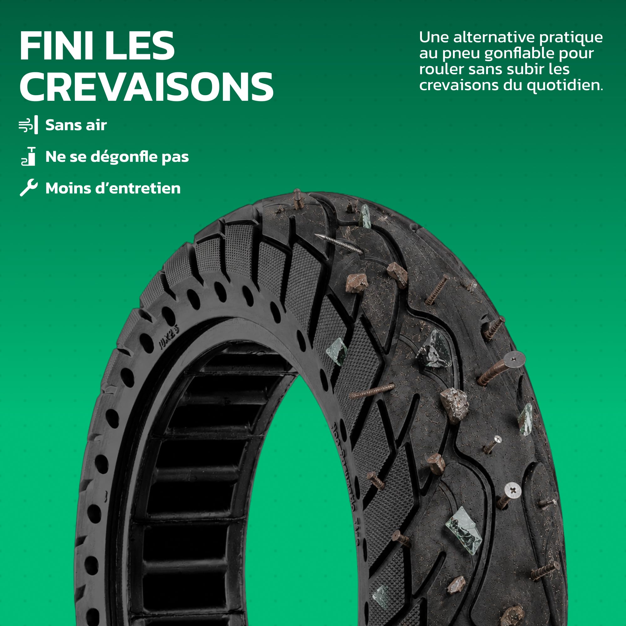 MOOVMOOV Pneu Plein 10x2.5 compatible avec Trottinette Ninebot Max G30 - Remplace Pneu Tubeless 60/70-6.5 - 10 pouces Anti-Crevaison