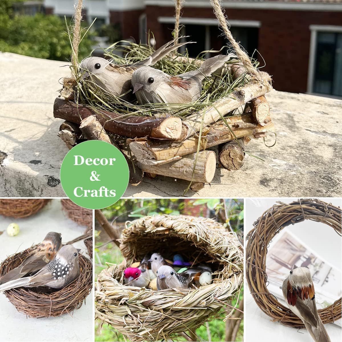 2pcs Artificial Birds Foam Bird Sparrow Ornaments Clip on Decorative Feathered Birds for Christmas Tree Decoration Winter Seasonal Festival Decor (Sparrow A)