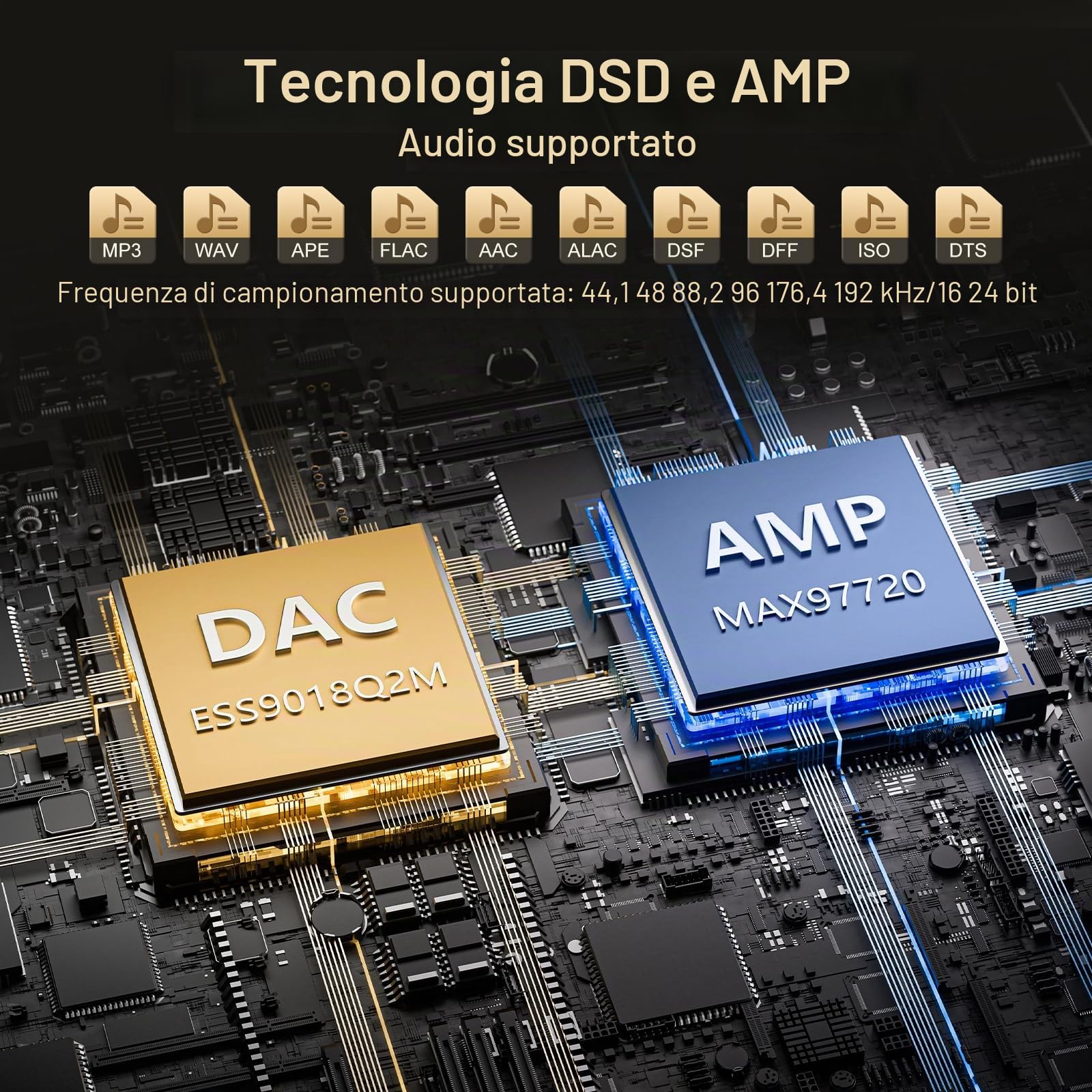 Lettore MP3 Hi-Fi con Bluetooth e WiFi, lettore musicale ad alta risoluzione ZAQE Android 12, DAC DSD senza perdita di dati Flac, Dotato di una scheda di memoria da 64 GB, supporta fino a 512 GB