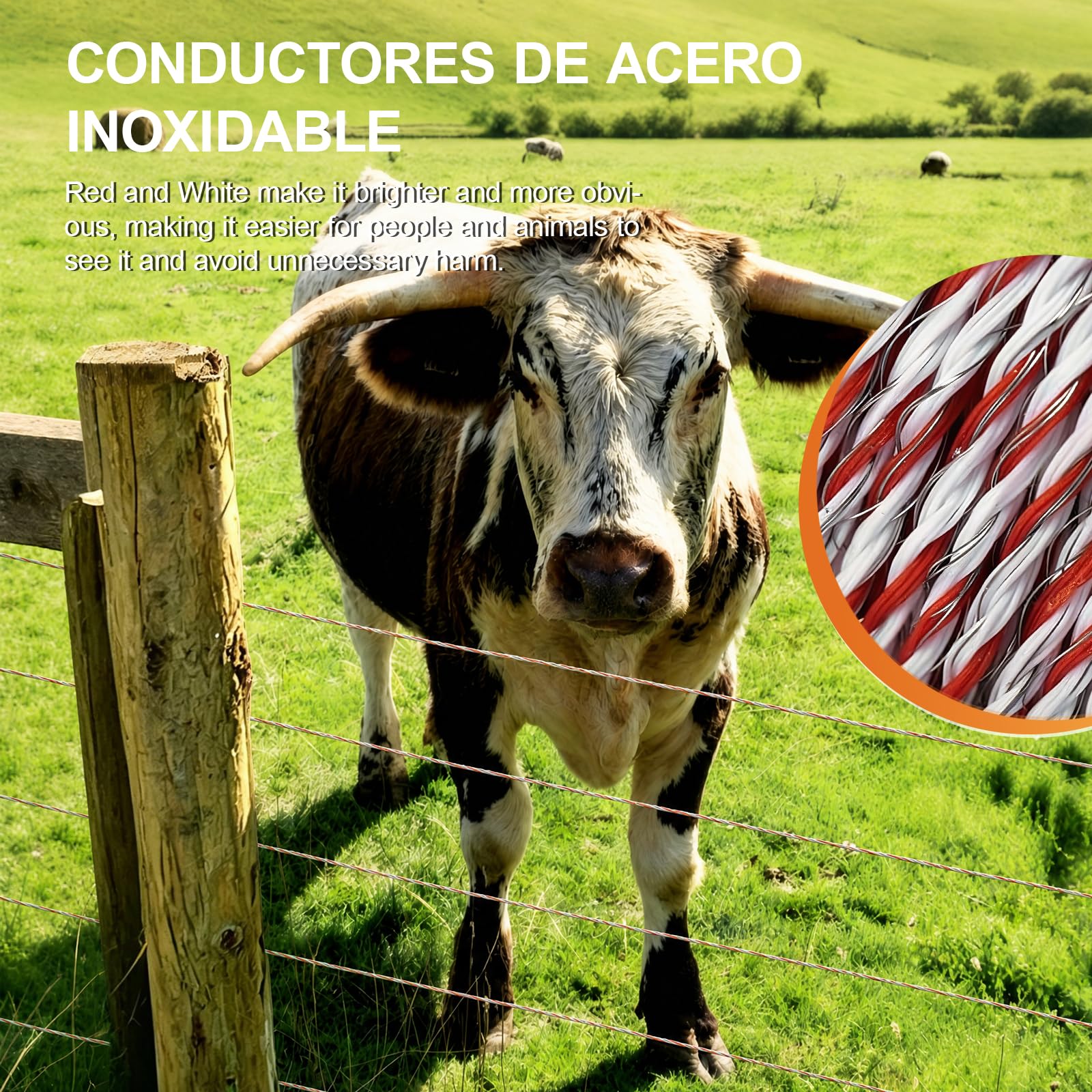 1000m Hilo para Pastor Eléctrico, Cercas Eléctricas Cinta 6 Conductores | Alta Conductividad y Resistencia UV, Cable Valla Eléctrica para Caballos, Vacas, Perros, Jardín Pastos Granja