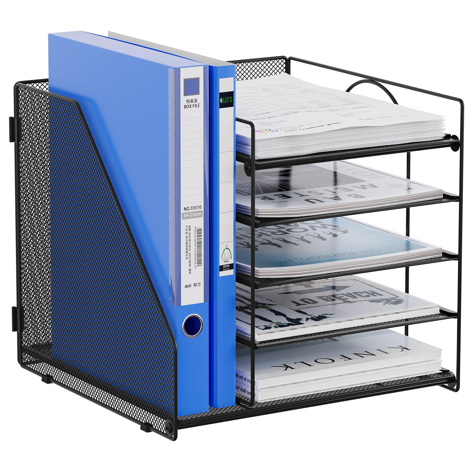 EasyPAG 6 Fächer A4 Metall Büro Schreibtisch Organizer,Dokumentenhalter,Briefablage,Aktenablage,Zeitschriftenhalter,Papier Magazin Organisator,Schwarz