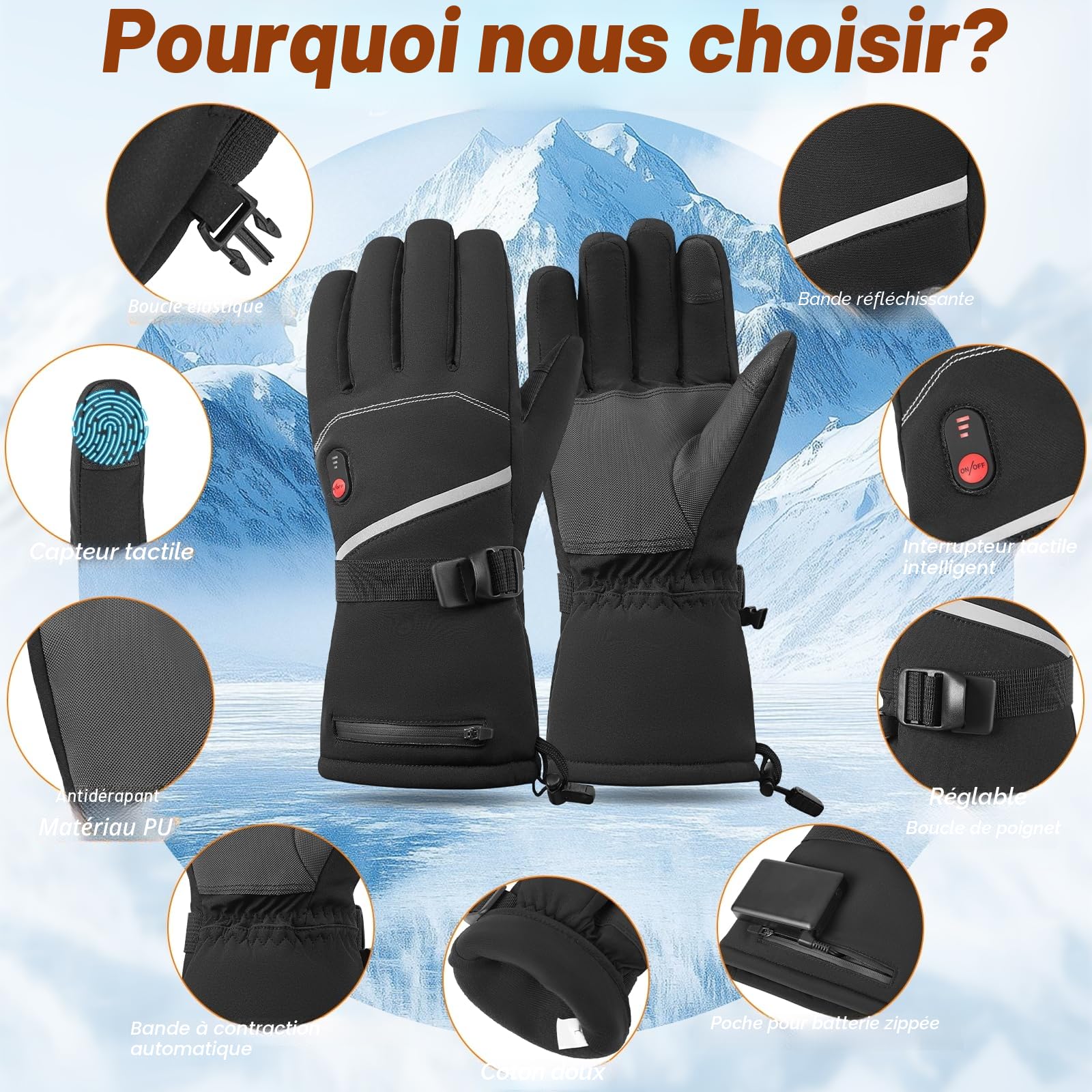 Gants Chauffants pour Hommes et Femmes, Gants Chauffante Électriques avec 7.4V/20000mAh Rechargeable Batterie, Gant Chauds pour Hiver Moto Snowboard Randonnée Cyclisme Randonnée Course à Pied