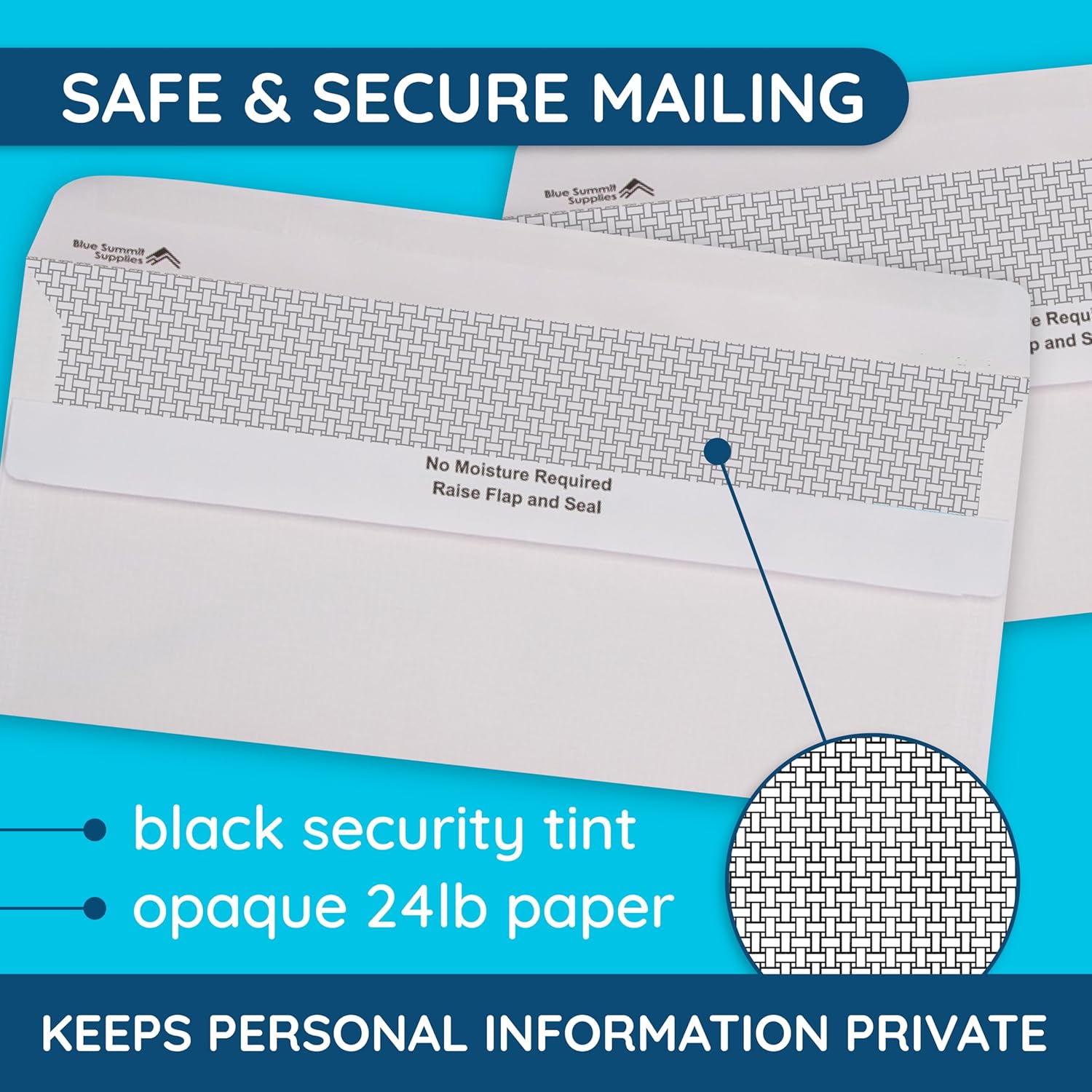 Blue Summit Supplies 500#10 Single Window Security Envelopes Flip and Seal, Designed for QuickBooks Invoices and Business Statements, Number 10 Size 4 1/8” X 9 1/2”, 500 Pack