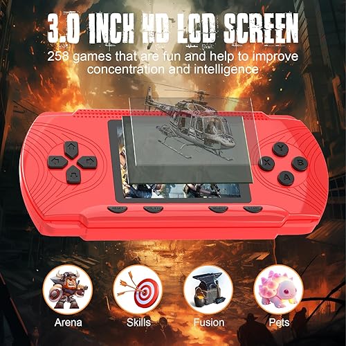 Miniatura 3 de Juego de mano retro para niños y adultos videojuegos clásicos 258 con batería recargable, pantalla LCD de 3.0 pulgadas, reproductor de juegos
