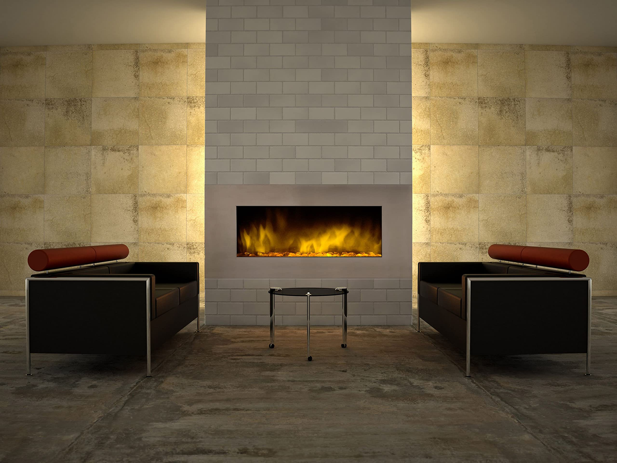 CHEMIN'ARTE Caminetto elettrico XXL da parete in acciaio Inox - Effetto fiamma a LED - 122x16x52cm