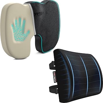 FORTEM Chair Seat Cushion Velour, Black + Lumbar Support