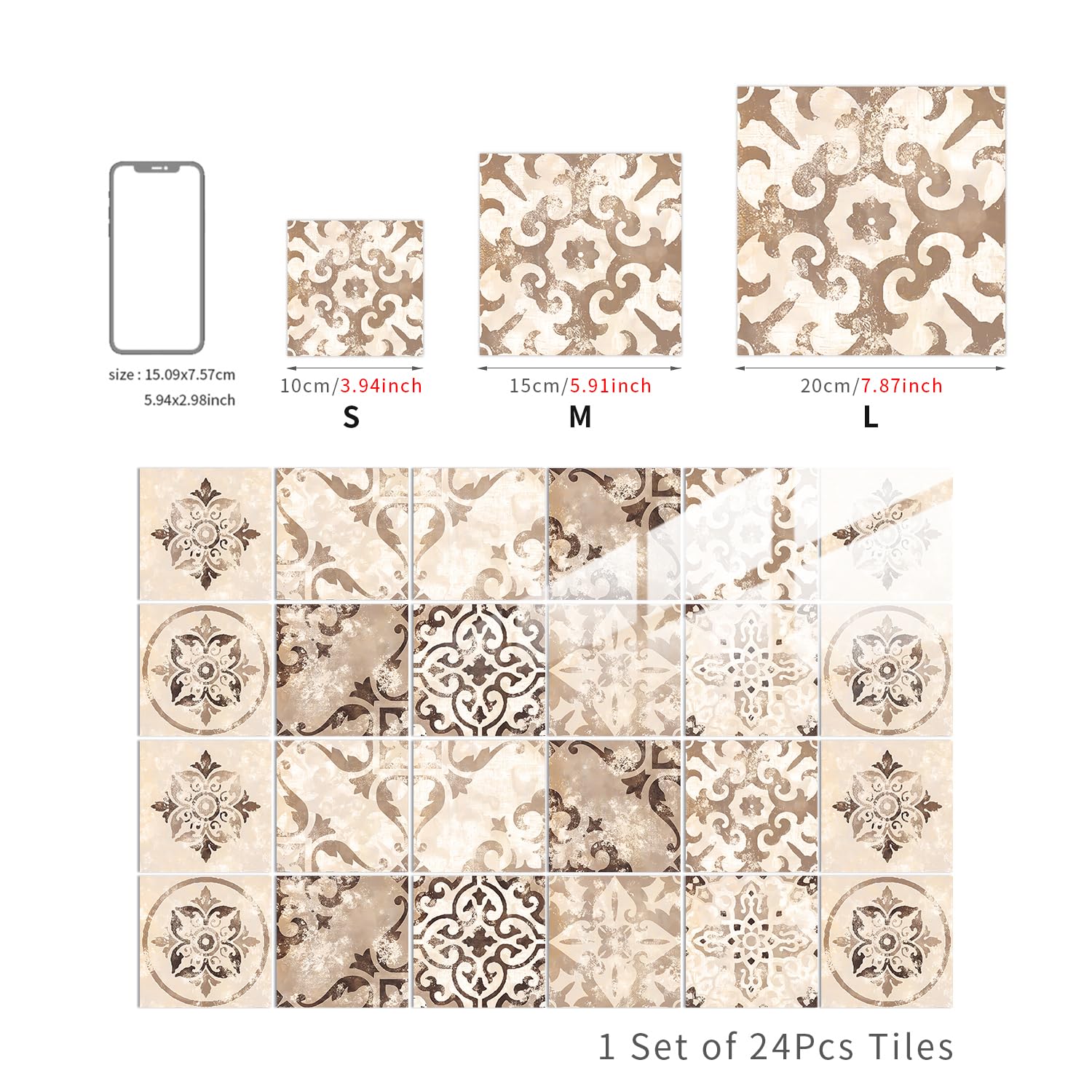 HORIWE Adesivi per piastrelle a mosaico con strato di cristallo 20x20 cm, 24 adesivi in PVC per piastrelle, autoadesivi, impermeabili, per cucina, armadio, mobili, tavolo
