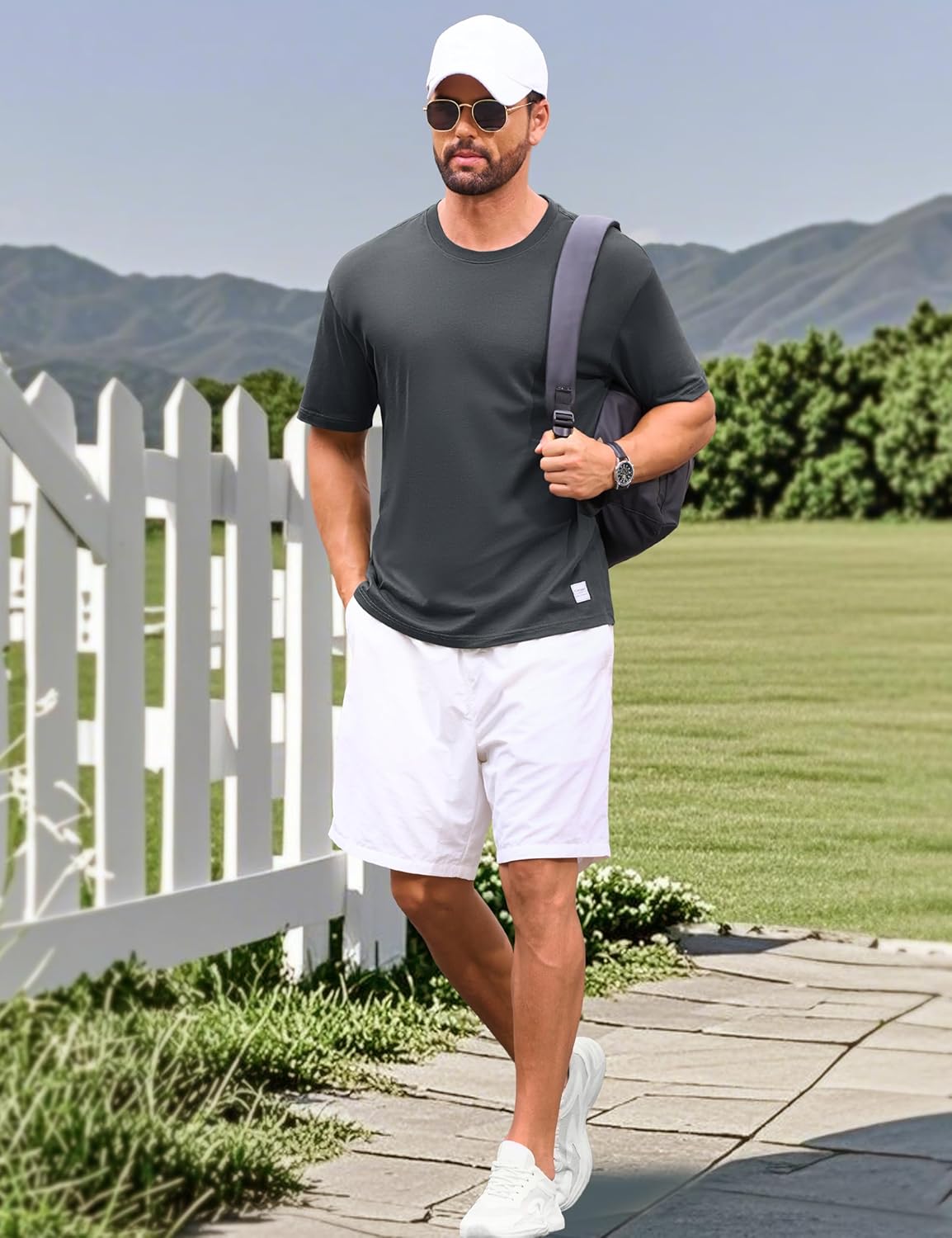 Cotrasen Men's Ultra Soft Cotton T-Shirts Short Sleeve Basic Crew Neck Casual Drop Shoulder Tee Shirt Dark Gray - Image 6