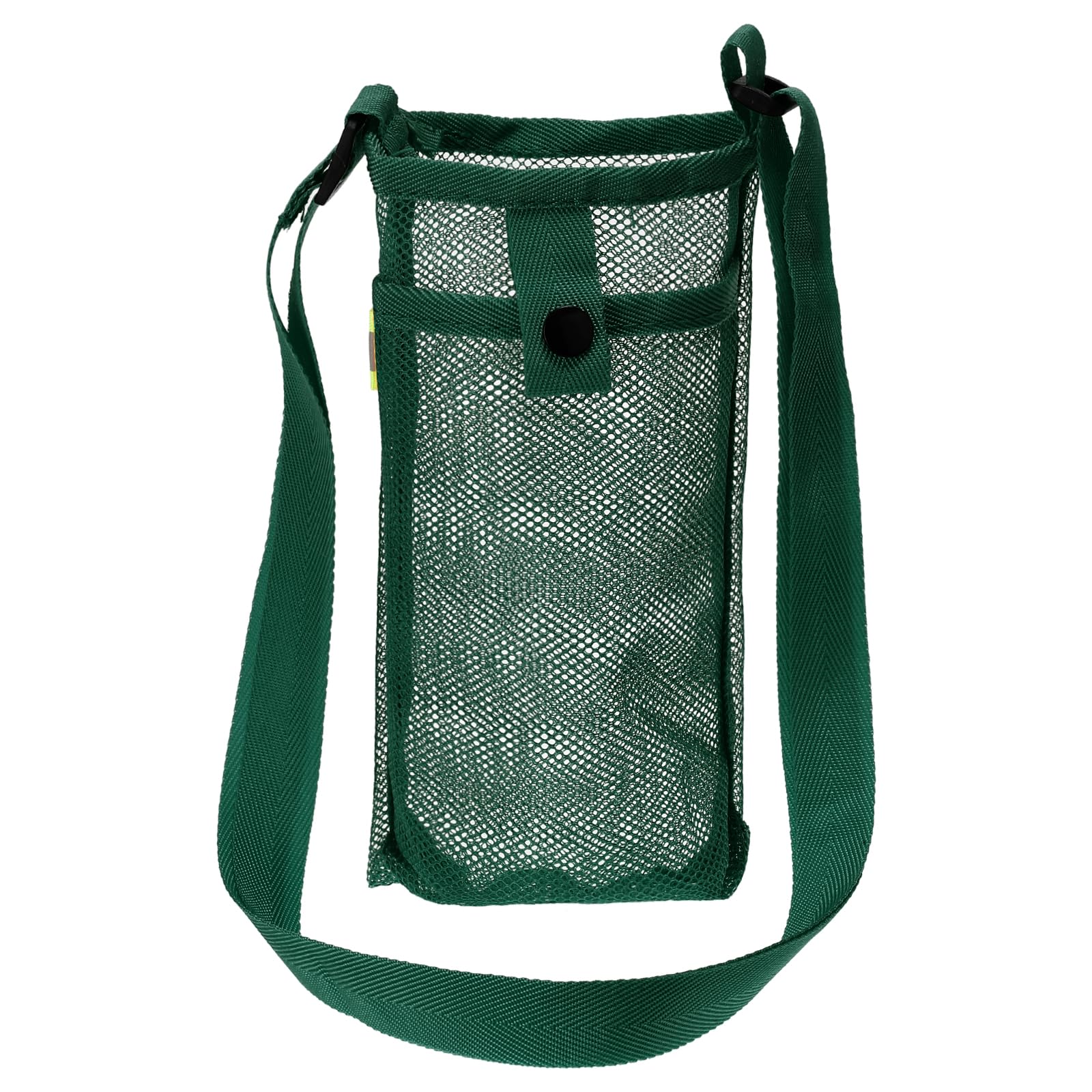 PATIKIL 22mmx13mm Water Bottle Bag, Mesh Portable Bottle Holder Carrier Adjustable Shoulder Strap for Sports Hiking Camping, Dark Green