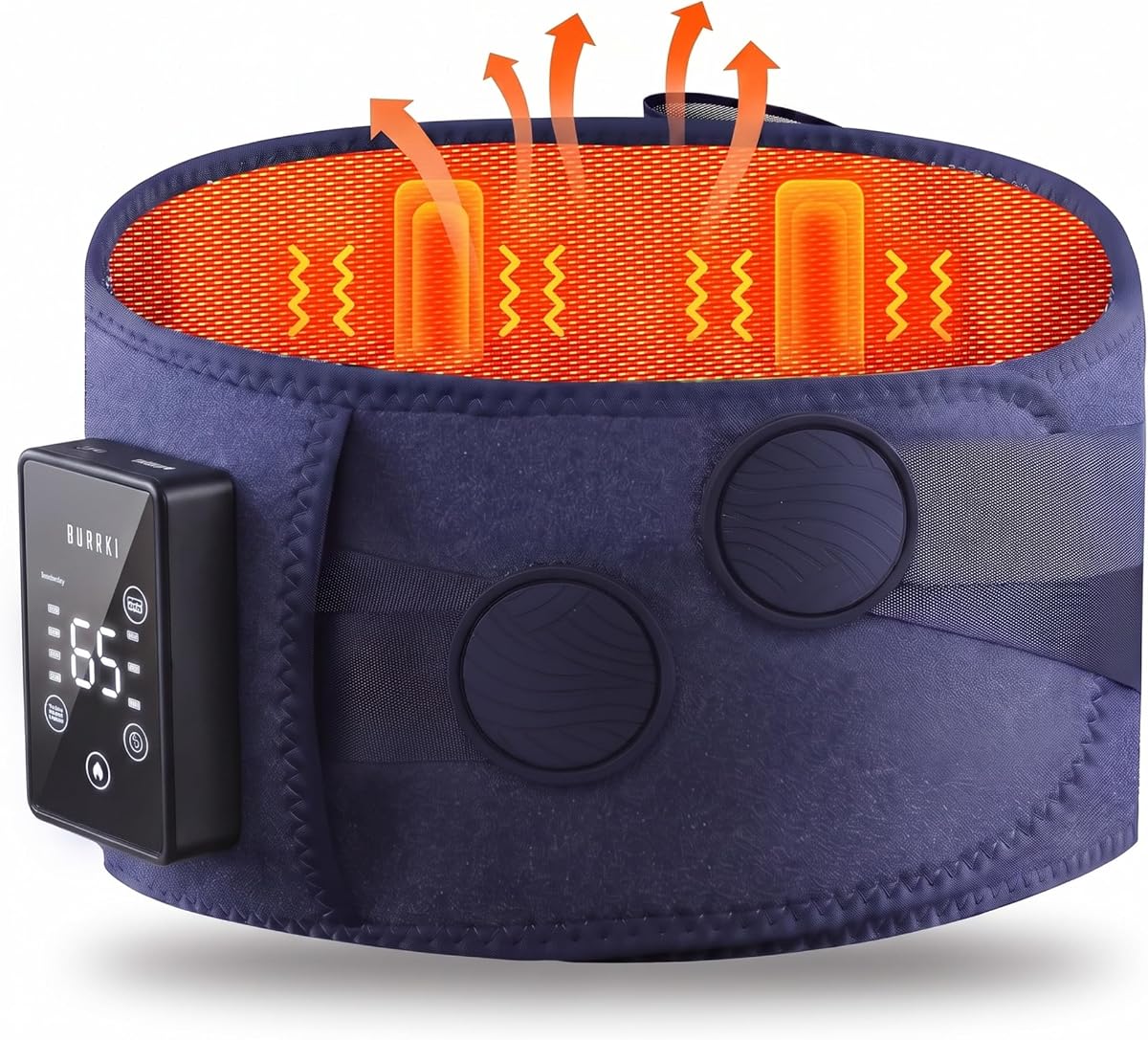 Almohadilla térmica inalámbrica con infusión de grafeno con masajeador para espalda, calentamiento rápido de 5 segundos, almohadilla térmica portátil recargable de 5000 mAh con 3 calor 4 vibraciones, opciones de temporizador de 15/30/45 minutos