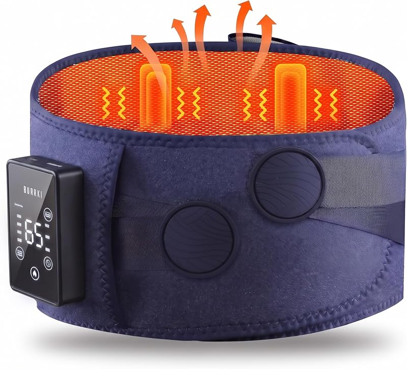 Almohadilla térmica inalámbrica con infusión de grafeno con masajeador para espalda, calentamiento rápido de 5 segundos, almohadilla térmica portátil recargable de 5000 mAh con 3 calor 4 vibraciones, opciones de temporizador de 15/30/45 minutos