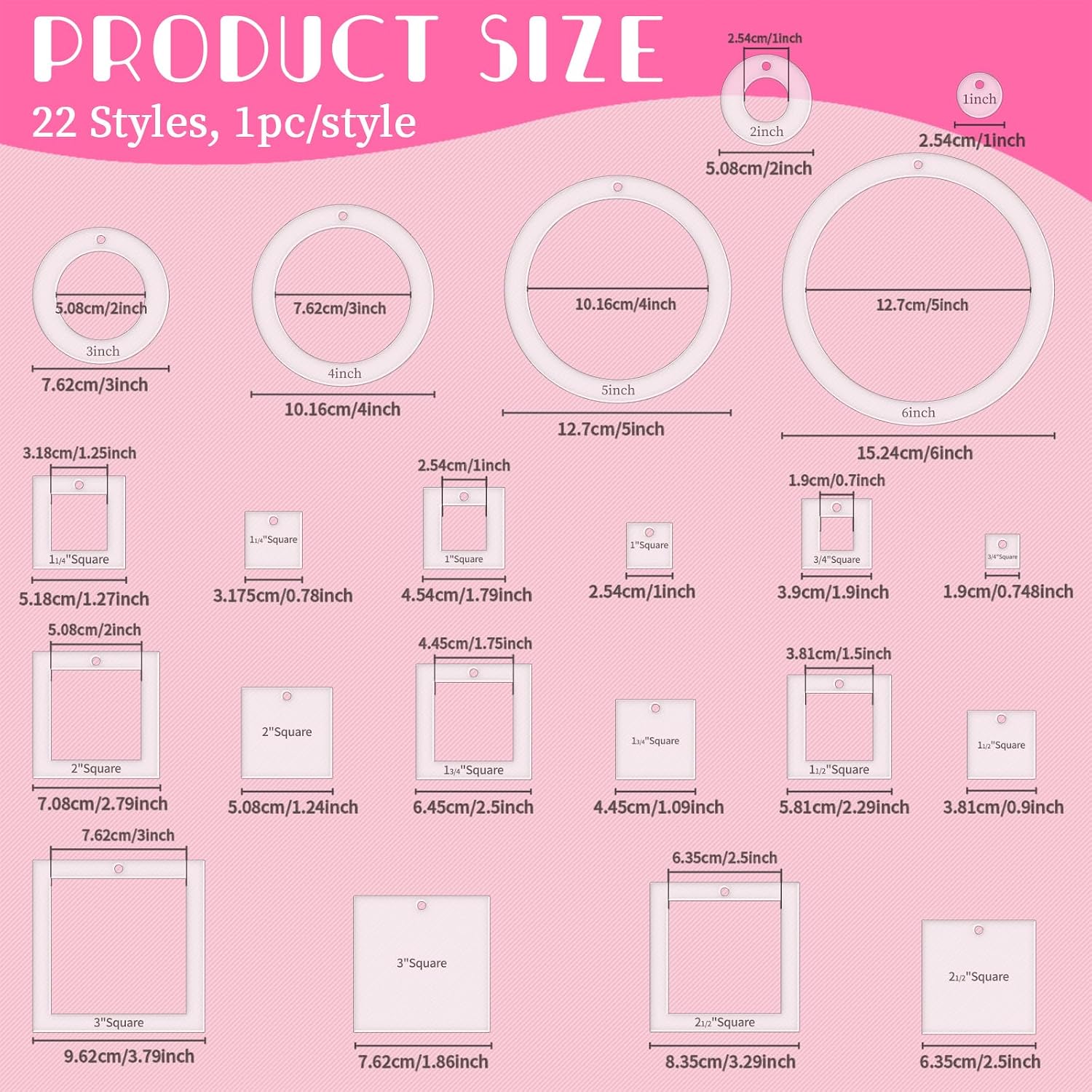 22pcs Circle Square Quilting Templates Acrylic Domestic Transparent Templates Quilting Ruler Regular Plate Template for Sewing Machine for DIY Hand Patchwork Sewing Cutting Crafts