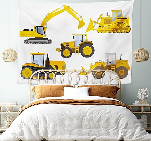 Miniatura 5 de Lunarable Tapiz de dibujos animados, inspirado en la animación, dibujo de maquinaria pesada, impresión de excavadora, decoración de tela para colgar