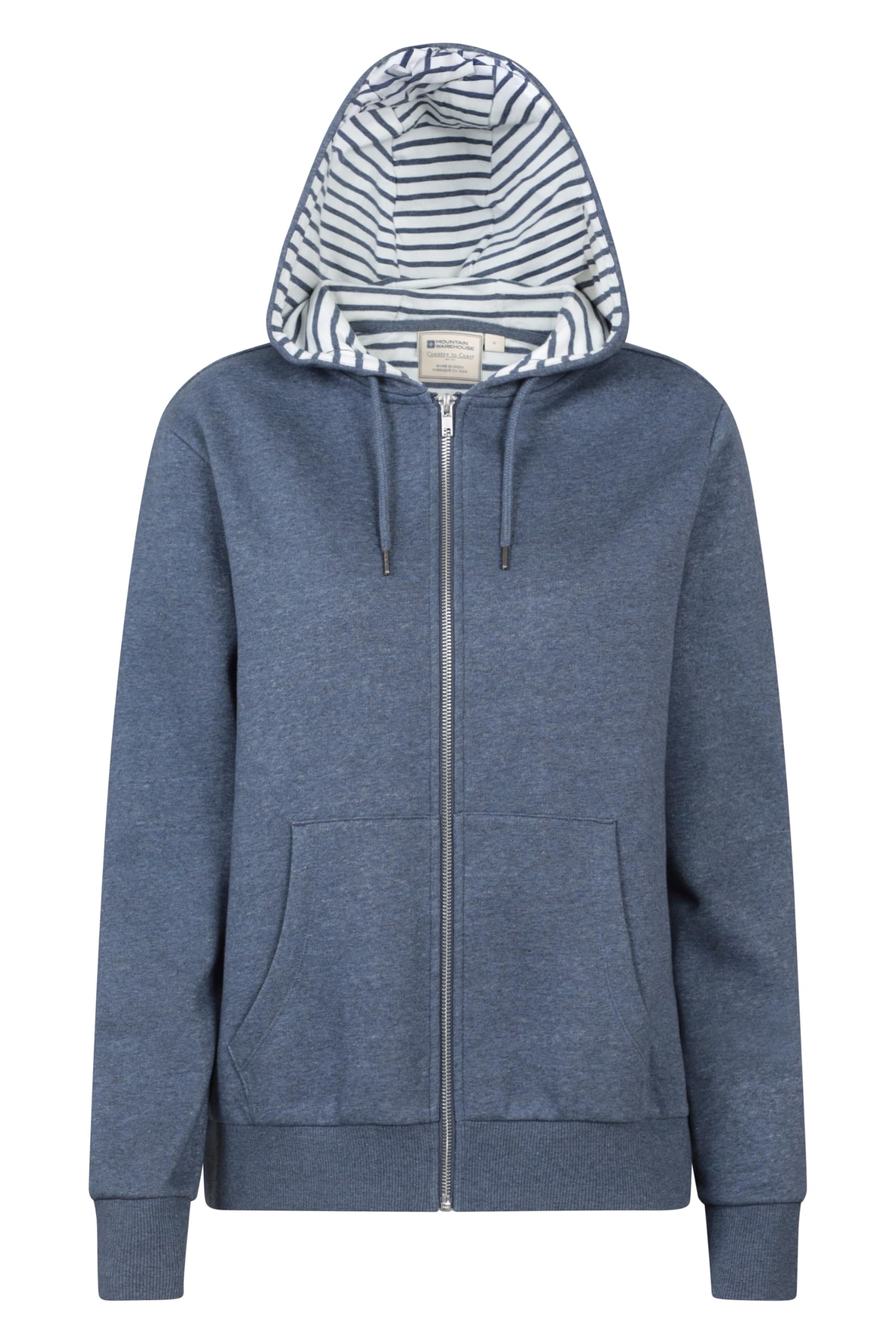 Mountain Warehouse Penzance Womens Zip-Through Hoodie - UV Protect Max Cotton-Polyester Blend Jumper with Full-Zip, Drawcord & Pockets - Spring, Summer & Outdoors Dark Blue 10