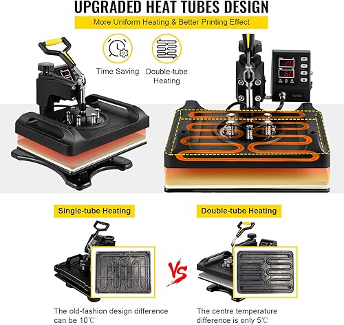 Miniatura 4 de VEVOR Máquina de prensa de calor para camisetas  Máquina de sublimación de prensa de calor 8 en 1 con rotación de 360, calentamiento de doble tubo,