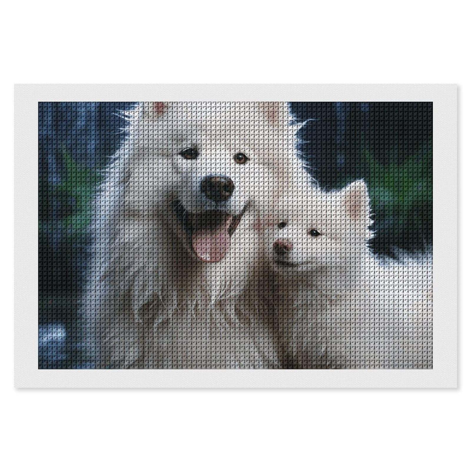 NONHAI Diamond Painting Kits for Adults - DIY Diamond Art Kits for Beginners - Full 5D Paint Drill Diamond Dots Paintings- White Dog Diamonds Pictures Gem Art and Craft Wall Decor 8"x12"
