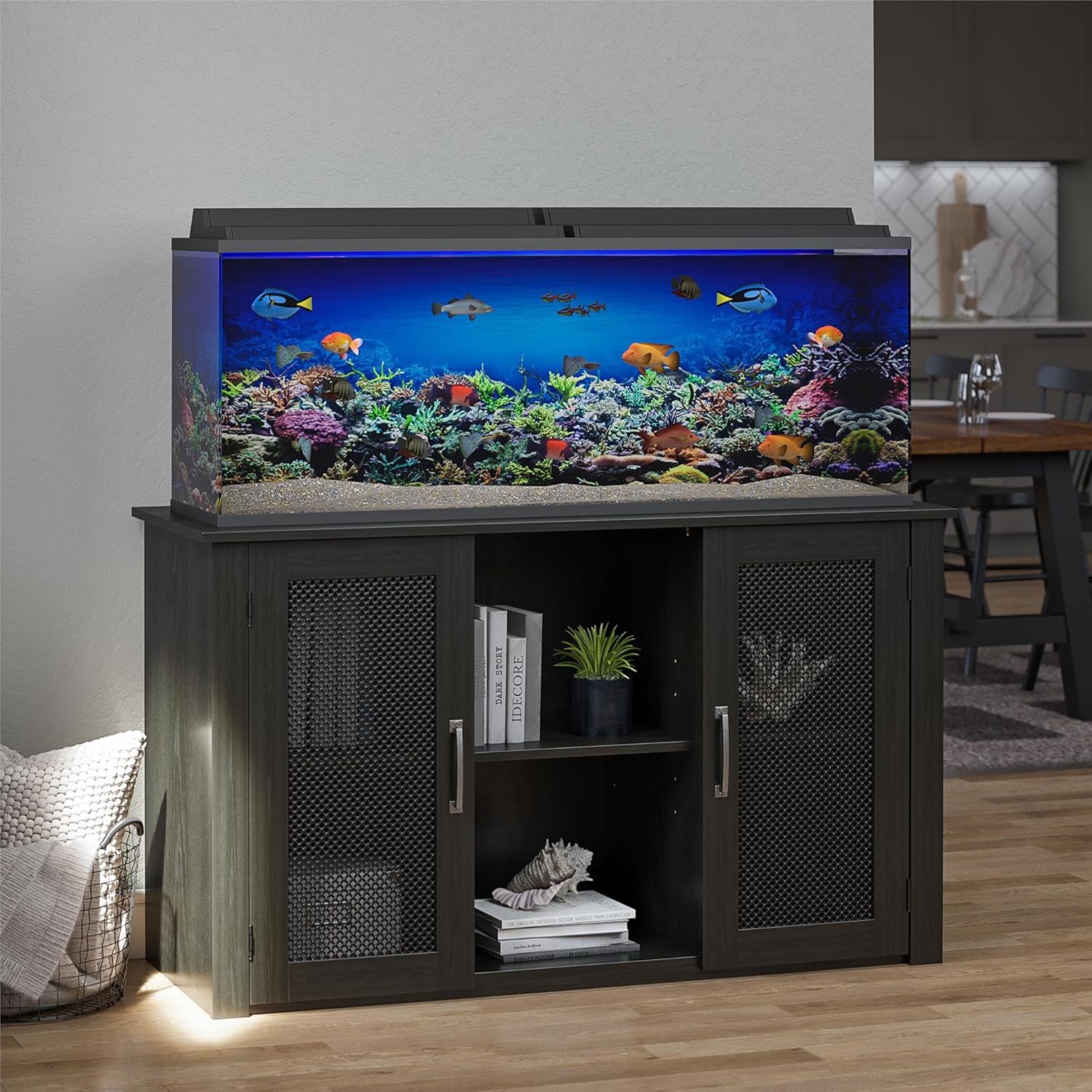 roomfitters Finnegan 55 Gallon Aquarium Stand, Metal Mesh Storage Cabinet with Adjustable Shelves, Black