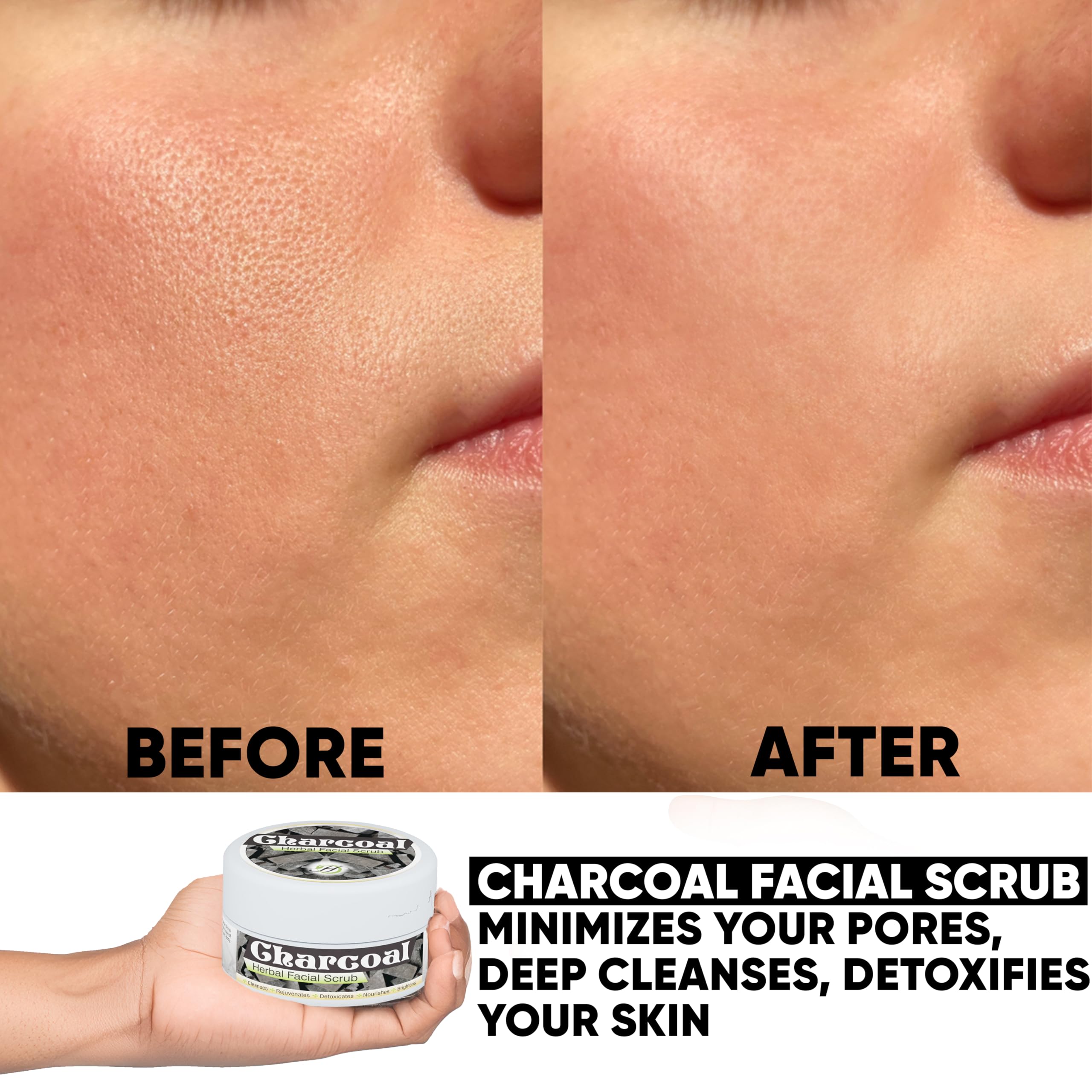Herboganic Exfoliante facial a base de hierbas y carbón | Exfoliante corporal natural | Exfoliante facial con carbón activado para mujeres y hombres | Exfoliante | Exfoliante | Exfoliante, 1 unidad