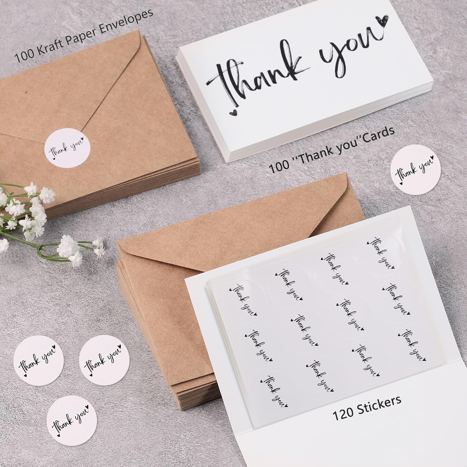 100 Thank You Cards 4x6 Inch, with 100 Kraft Envelopes and 120 Stickers, Minimalistic and Professional Looking for Business Wedding Graduation Baby Shower Bridal Shower - Image 2