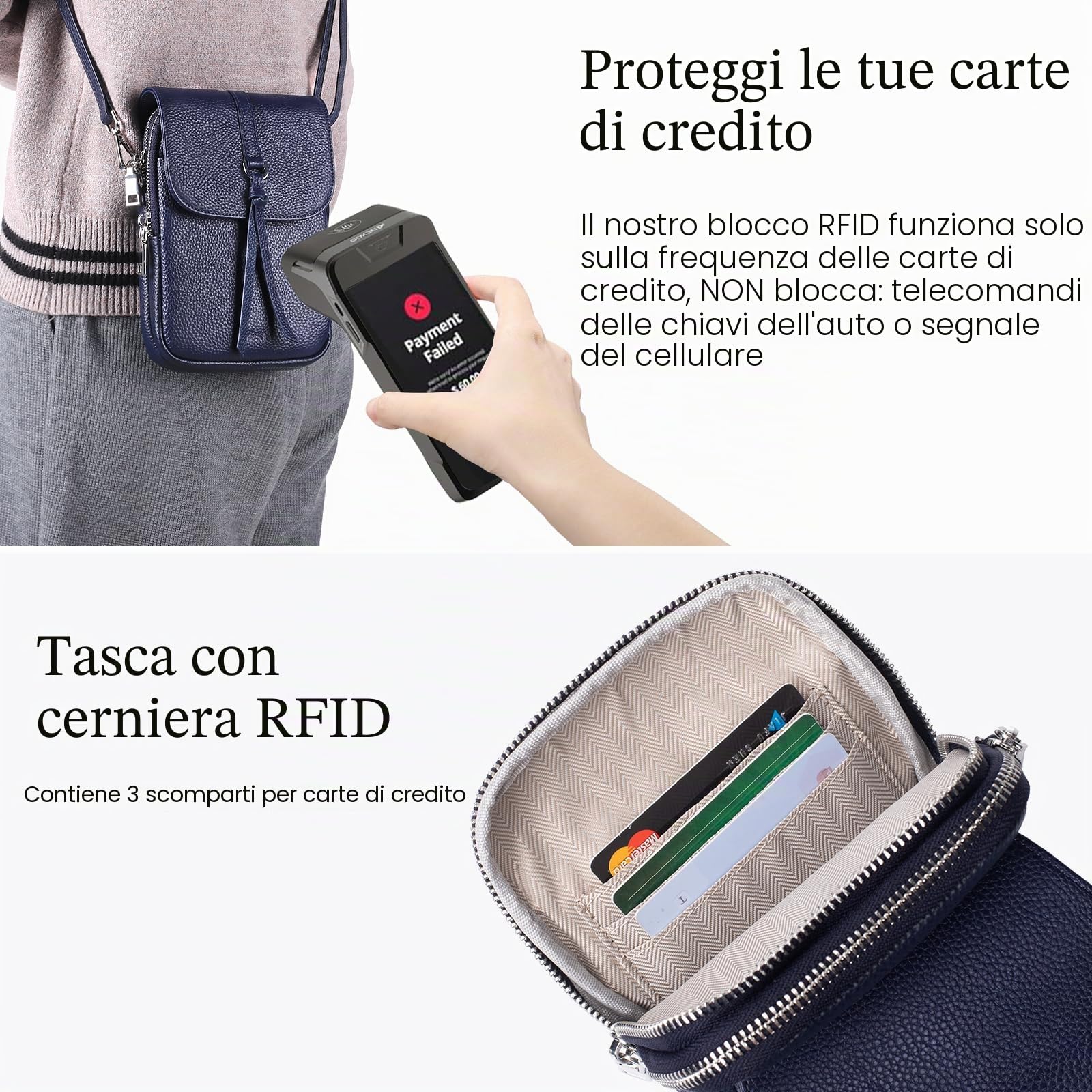 befen Piccola Borsa a Tracolla in Vera Pelle da Donna, Multi Tasca per Telefono Cellulare, Borsa a Tracolla con Blocco RFID Slot per Carte