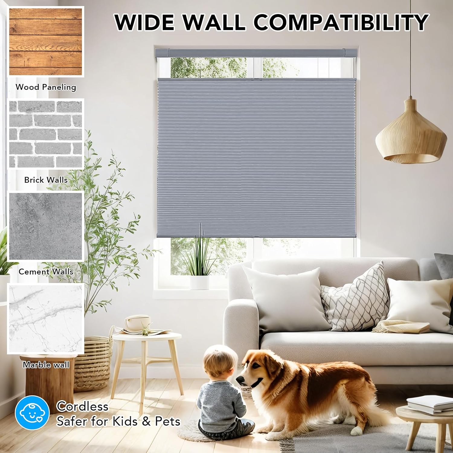 Cordless Cellular Shades - Custom Size Top Down Bottom Up Blackout Honeycomb Blinds for Windows, No Drill No Tools Easy Install, Thermal Insulated, Patio, Bedroom, Bathroom (Blue Gray)