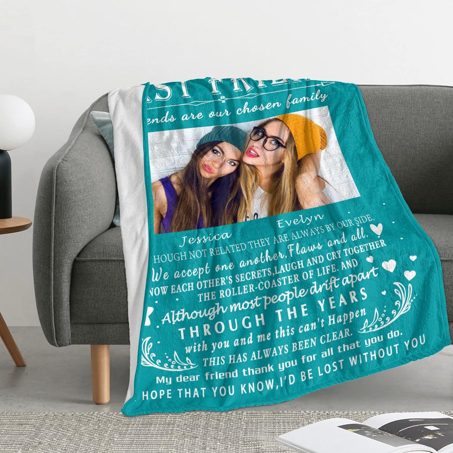 Custom Best Friend Blanket with Photos, Personalized Bestie Gifts for Women Sister, Customized Valentines Day Birthday Gifts for Female Best Friends, Long Distance Friendship Presents for Friend - Image 3