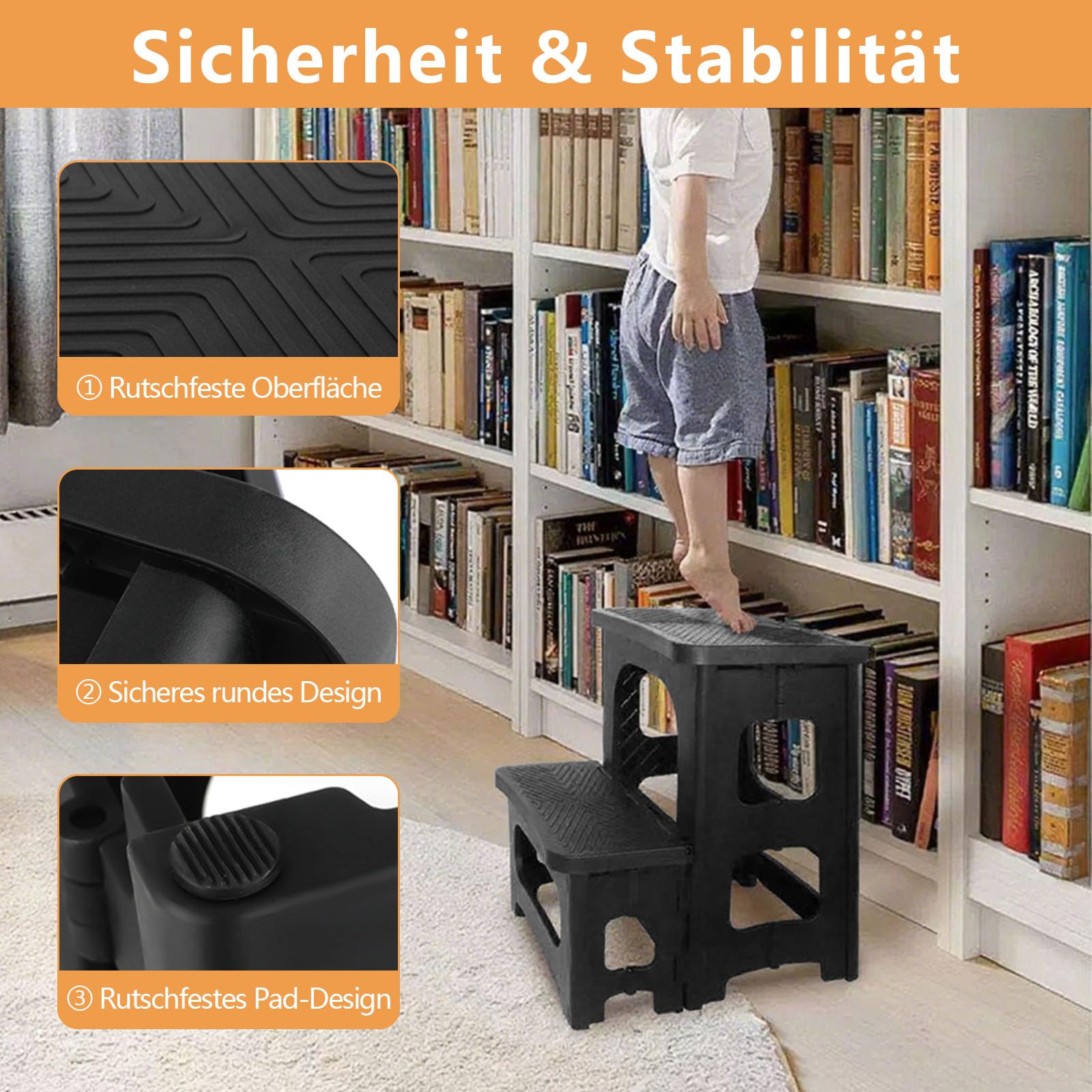 Marchepied pliable à 2 niveaux, pour enfants et adultes, capacité de charge de 136 kg, tabouret portable pliable avec marches antidérapantes pour cuisine, salle de bain, bureau, caravane et