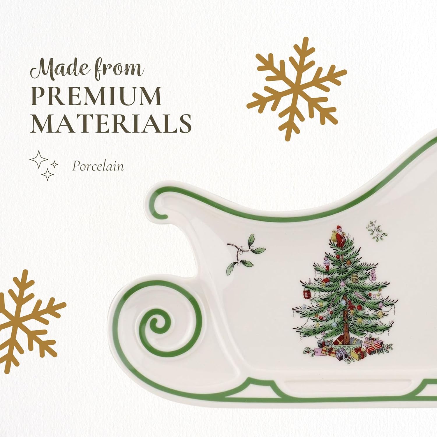 Spode Christmas Tree Embossed Sleigh Plate, 9-Inch Festive Serving Dish for Christmas Tableware - Fine Porcelain Decorative Holiday Platter for Serving Holiday Treats & Table Décor - Image 4