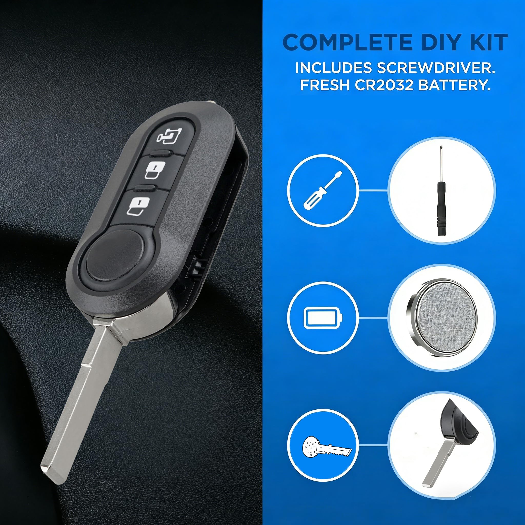 3 Button Key Fob Case for Peugeot Boxer Citroen Relay Jumper Fiat Ducato Iveco Daily,Key Shell for Fiat 500 Punto Panda Doblo Vauxhall Combo Citroen Nemo Ford Ka with Battery CR2032 — view 2