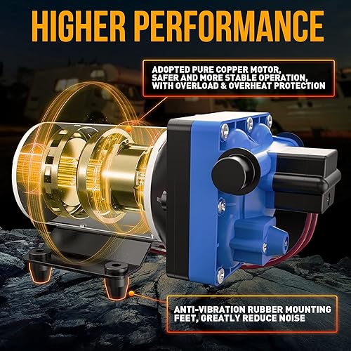 Miniatura 3 de SnowyFox Bomba de agua RV de 12 V 5.5 GPM, azul, estilo moderno, hierro fundido, bomba de agua multiusos, 70 PSI, parada y arranque automáticos,