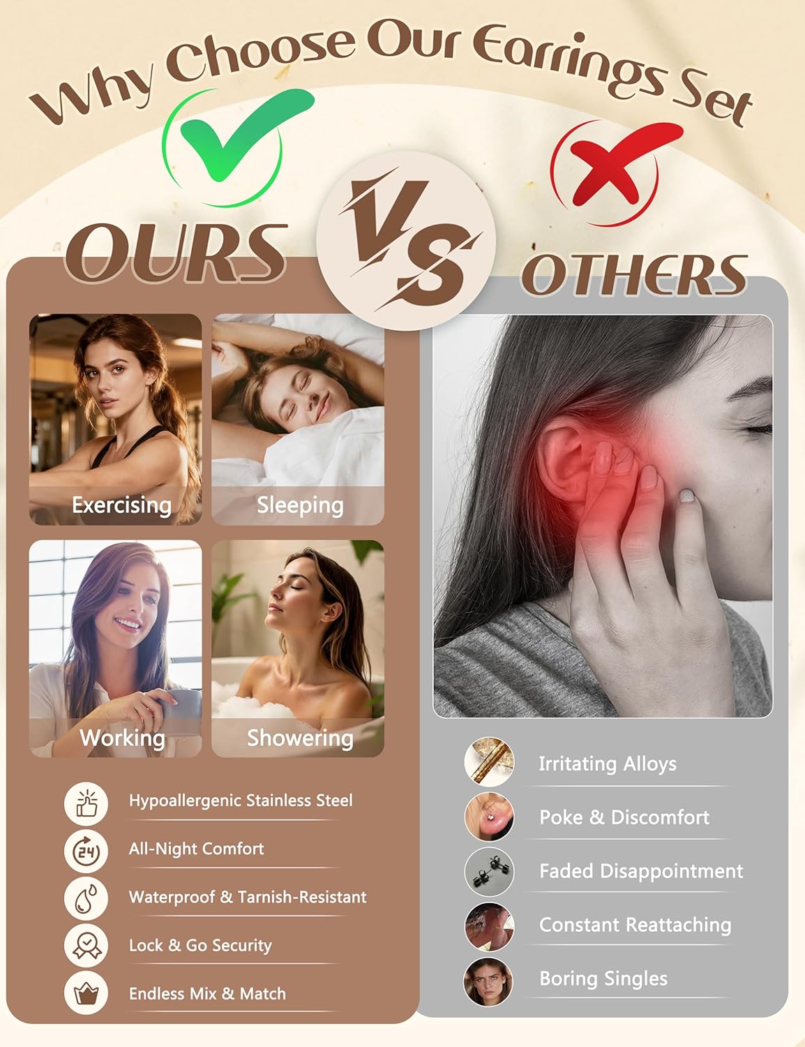 BESTEEL Hypoallergenic Flat Back Earrings Set - 14K Gold Plated Cartilage Earrings for Women Surgical Steel Flatback Stud Hoop Earring Stacks for Helix Tragus Conch Piercing Jewelry (Singles & Pairs) - Image 5