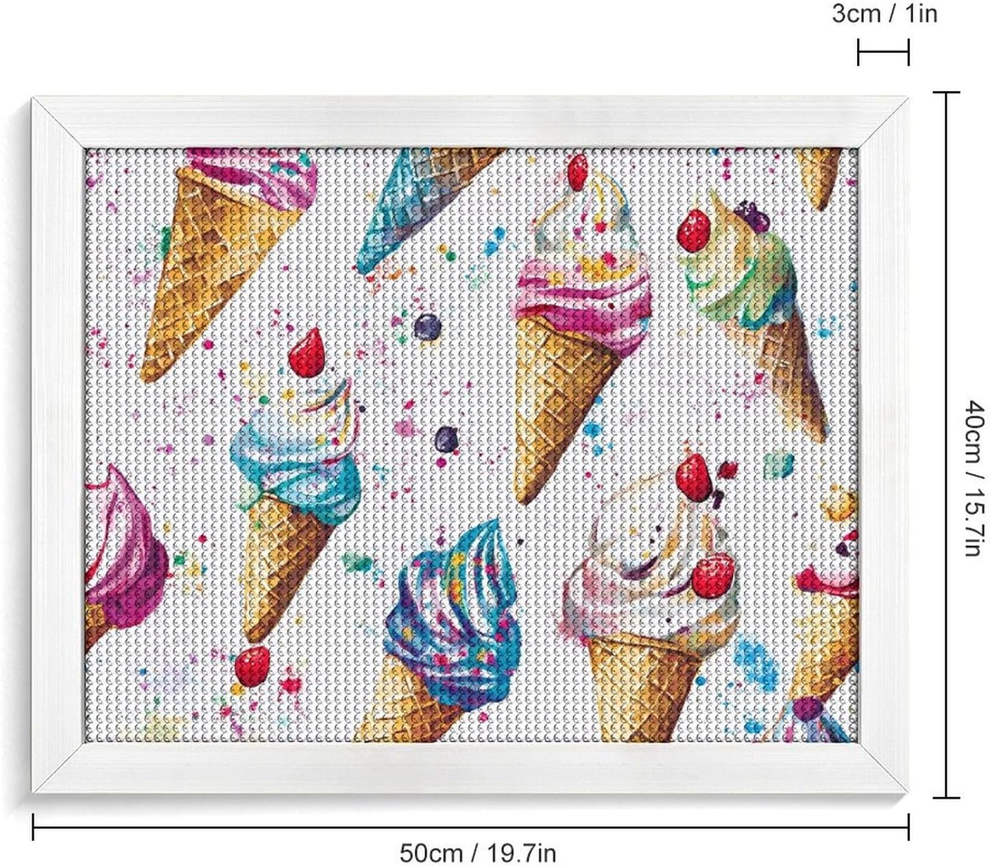 Ice Cream Cones Printed Diamond 5D Painting Kit 16x20in DIY Full Drill Craft with Tools for Home Wall Decor Gift White Wood 50 * 40cm