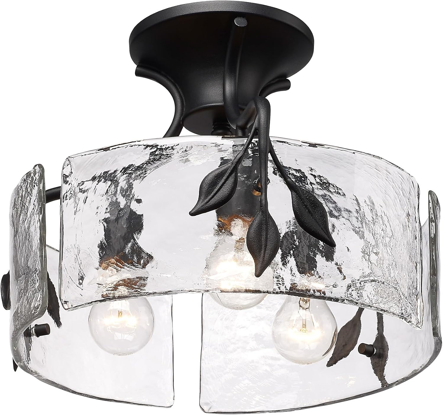 Golden Lighting Calla 3-Light Semi-Flush Mount in Natural Black