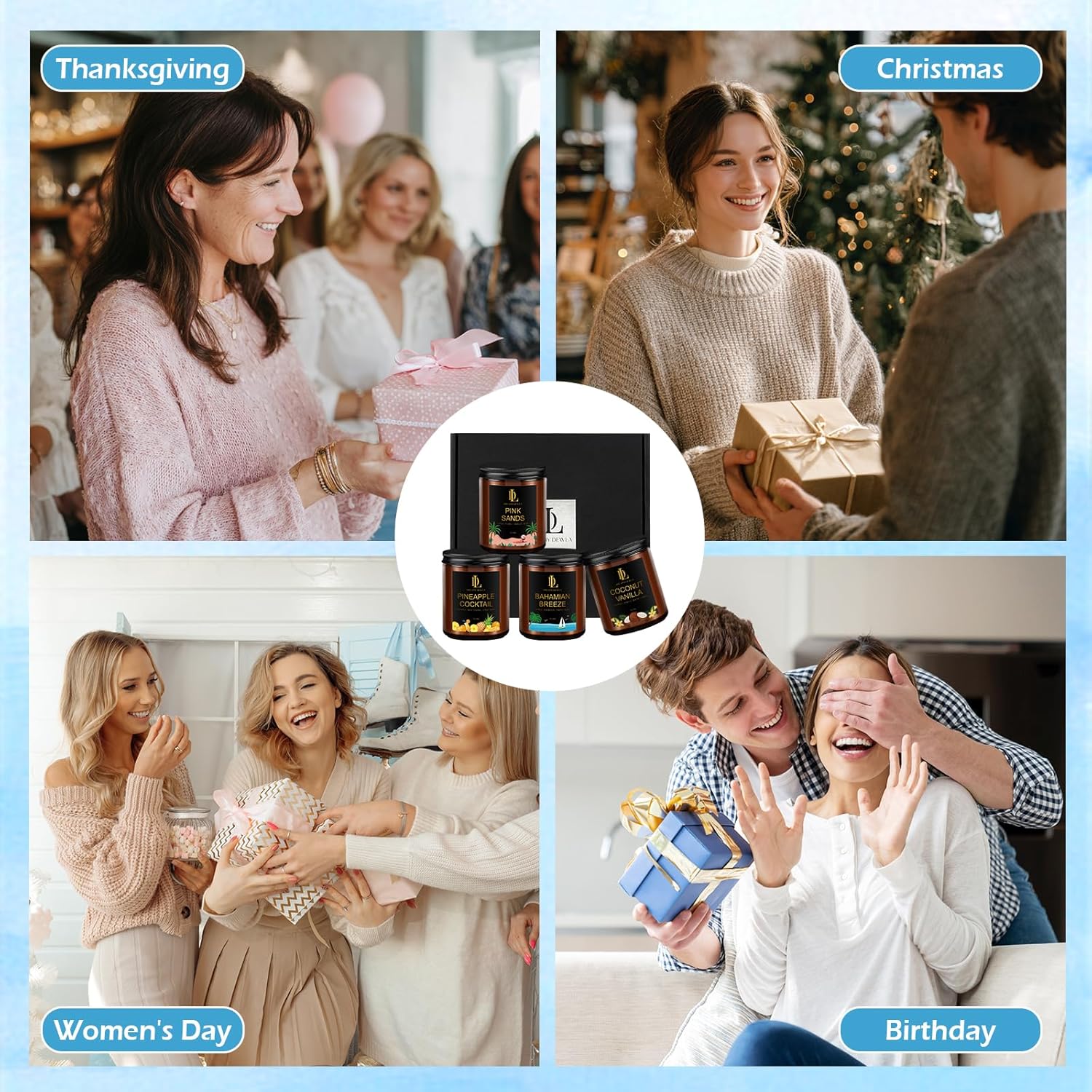 Scented Candles Set, 4 Pack Soy Candles for Home Scented, Holiday Valentine's Day Candle Gifts for Men Women, Scents of Pineapple Cocktail/Coconut Vanilla/Pink Sands/Bahamian Breeze - Image 6