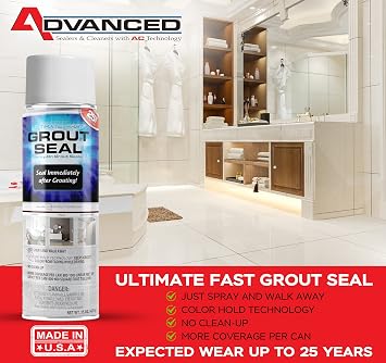 ADVANCED Sealers & Cleaners Ultimate Fast Grout Seal 15 Ounce Aerosol Spray-On Instant Grout Sealer with Color Hold Technology 800-1000 Linear Feet Per Can 25 Year Protection - Made in America