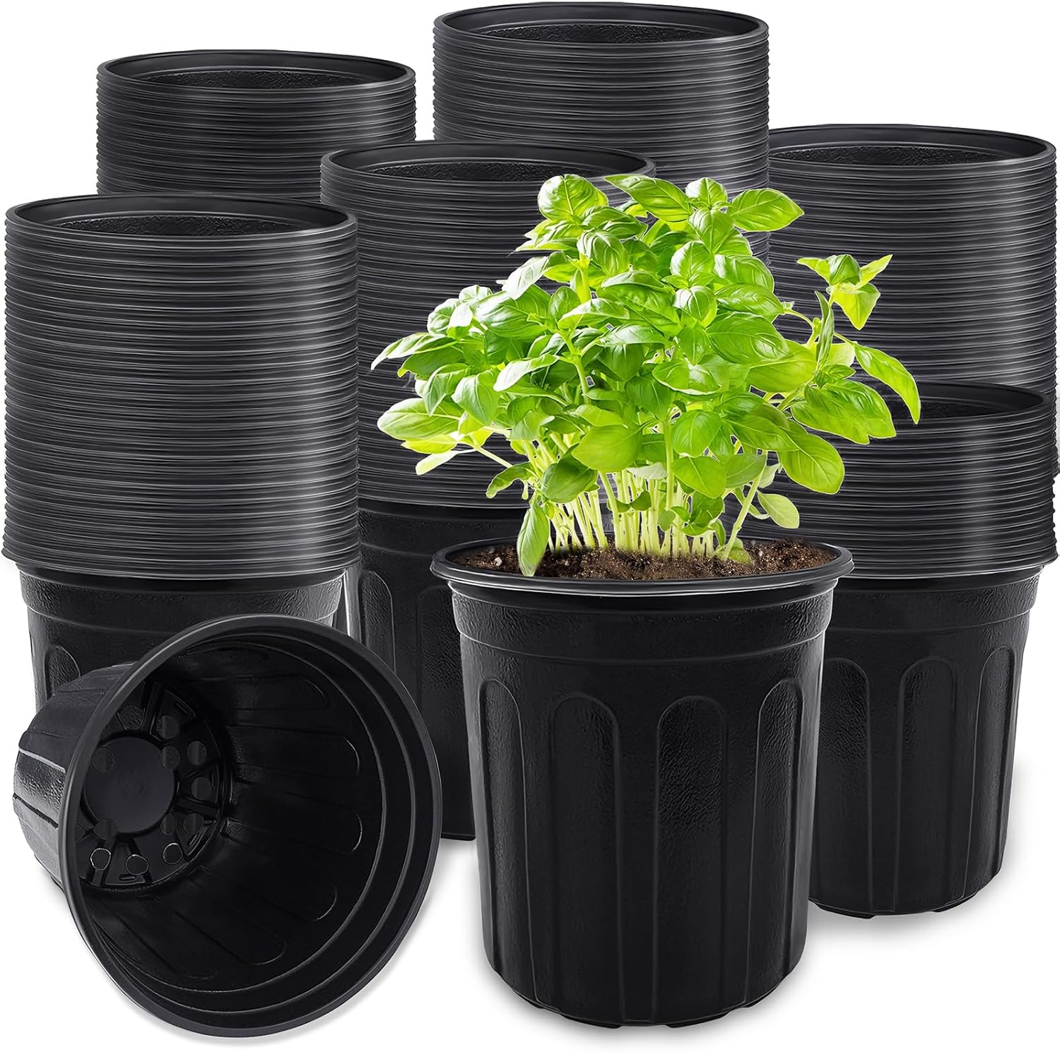 Anyumocz 120 Pcs 1 Gallon Plant Nursery Pots,Plastic Seed Starter Pots with Drainage Holes,Garden Flower Container Seedling Pot for Planting,Transplanting,Cuttings,Home Garden(Black)