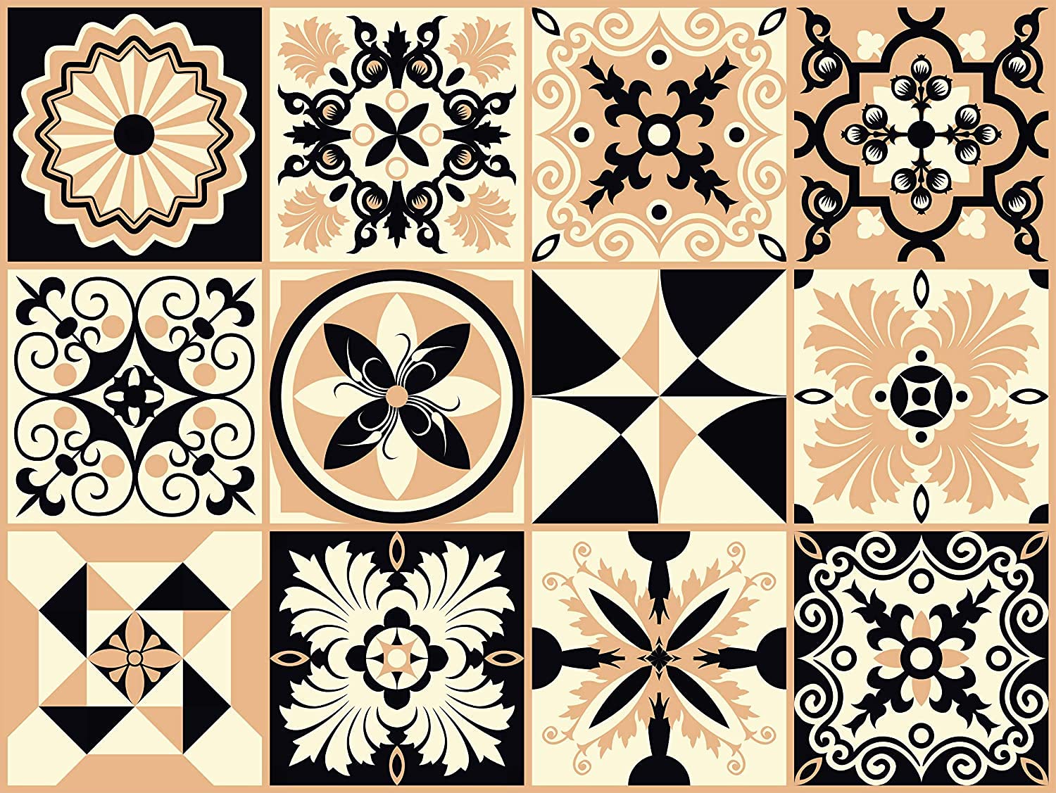 GRAPHIX DESIGN Moroccan Tile Stickers for Kitchen Backsplash Bathroom Floor Wood Glass Stick Home Decor Furniture (Multicolor, 8x8 Inch)