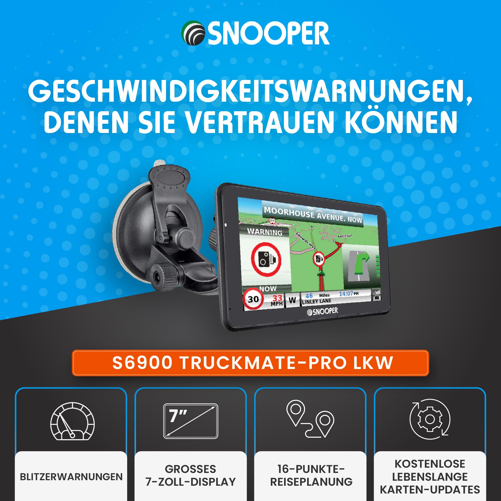 Snooper S6900 Truckmate EU LKW Navigationssystem mit aktiver Magnethalterung