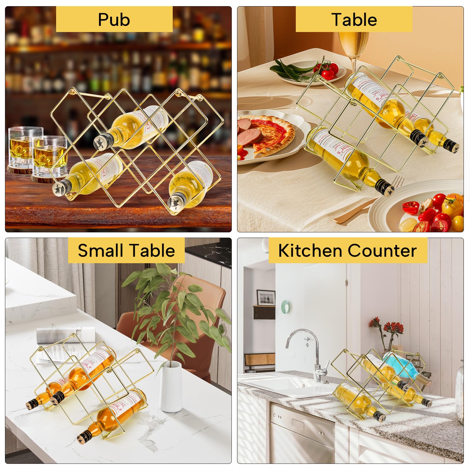 Estante para vino, metal dorado moderno independiente, estante de almacenamiento de vino, estantes de vino para encimera, despensa, estante para botellas de vino de cocina (10 botellas) 6