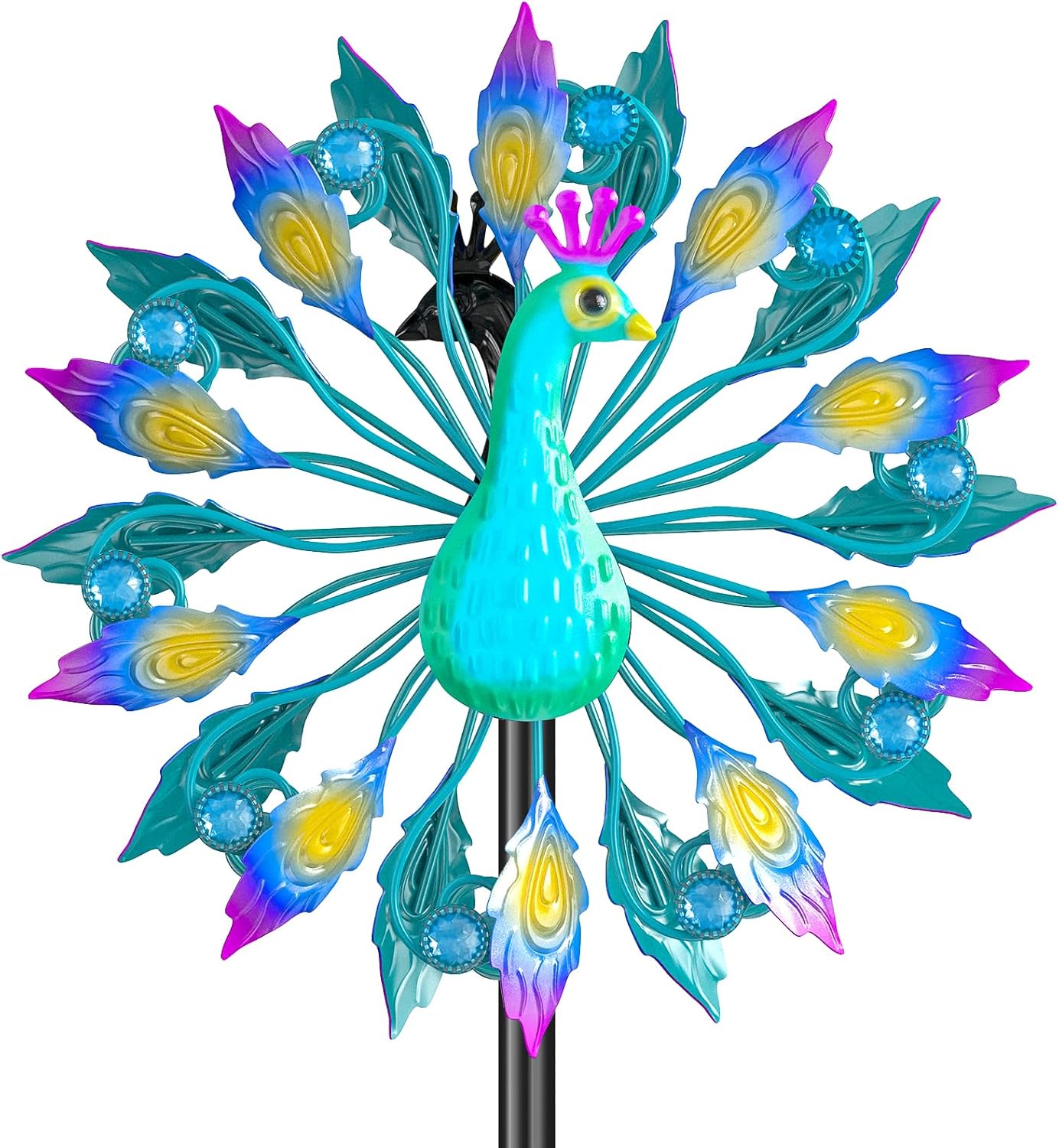 Metal Outdoor Wind Spinner, 2-Way Wind Sculpture Spinner with Metal Stake, Waterproof 360 Degrees Kinetic Windmill Art Decoration for Patio Garden Lawn (Peacock B)