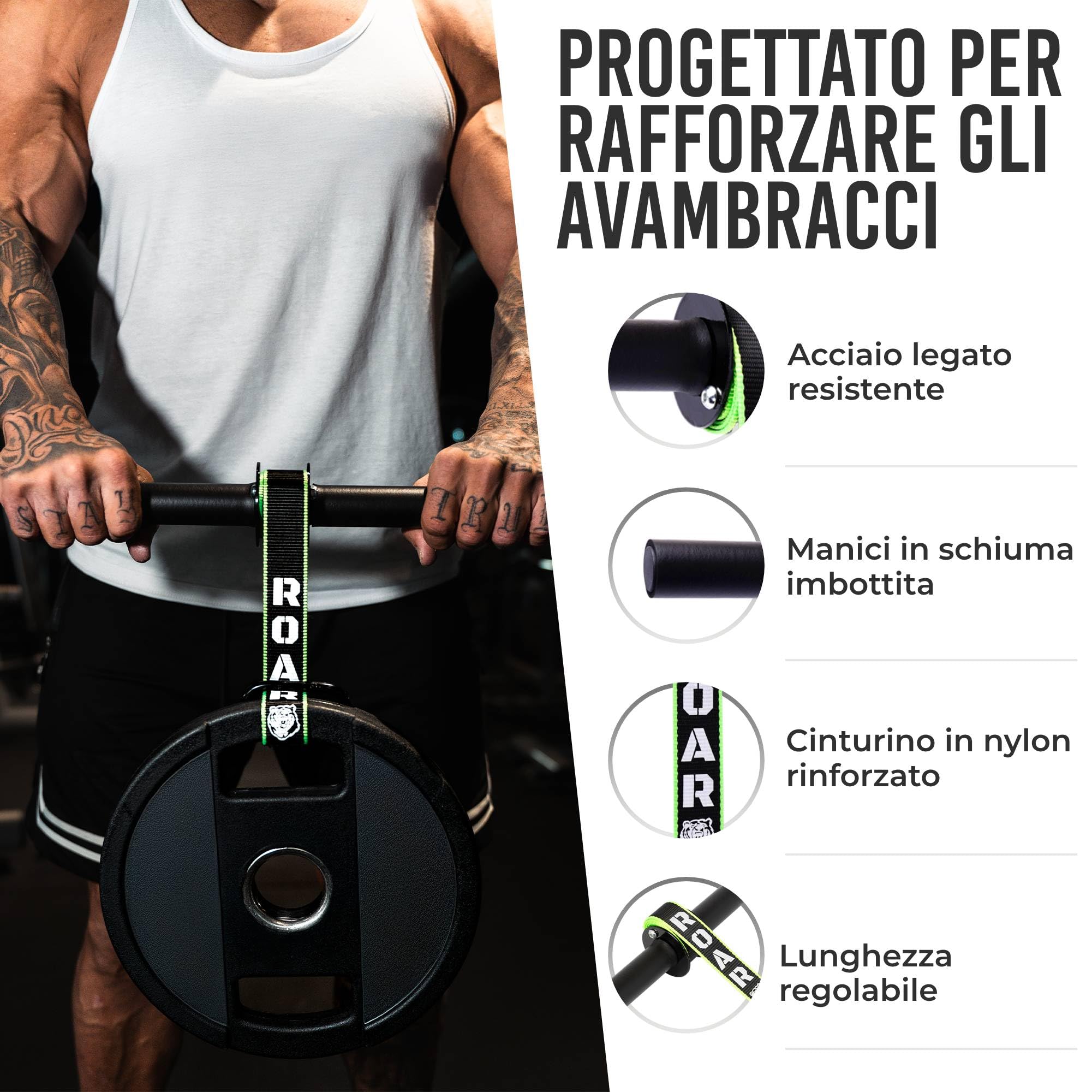 Roar® Rullo per Avambraccio, Rullo da Polso per Avambraccio, Allenamento Avambraccio, Forearm Trainer, Avambracci Attrezzi, Arm Blaster
