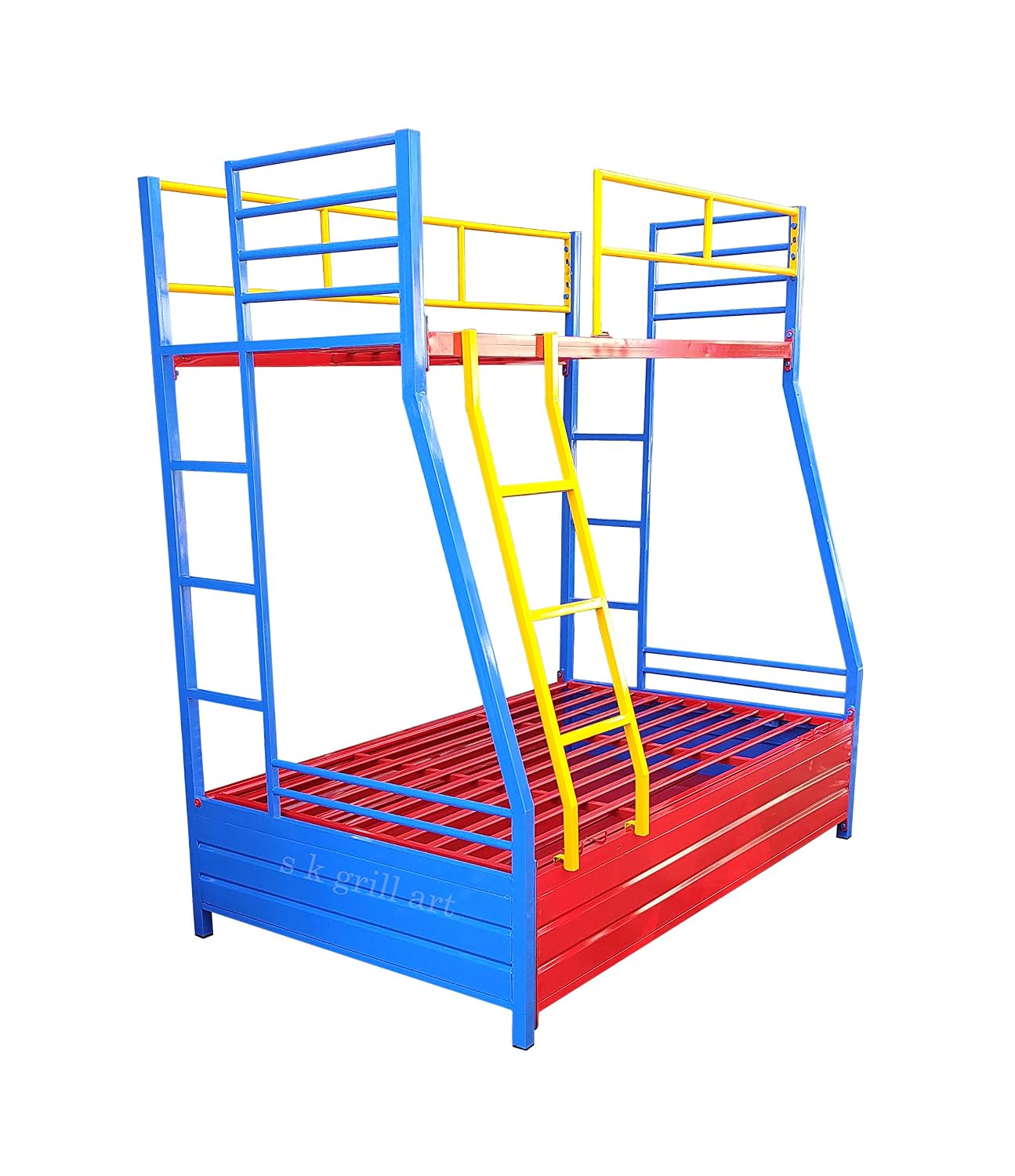 s k grill art Twin Over Full Bunk Bed with Storage (Multicolor, 4 x 6 Lower & 2.5 x 6 Upper)
