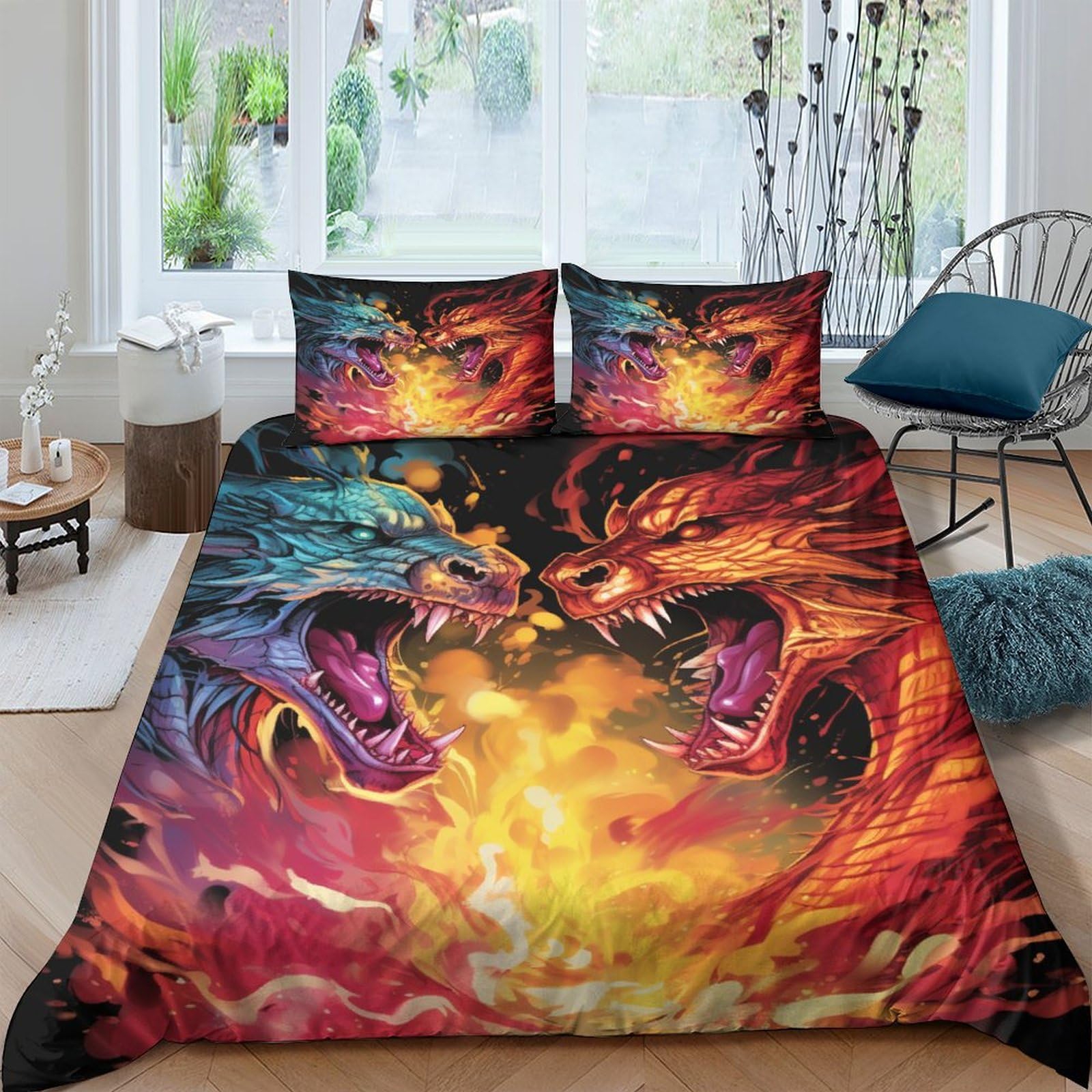 Funda nórdica de unicornio 3D edredón microfibra reversible animales legendarios cama 220x240
