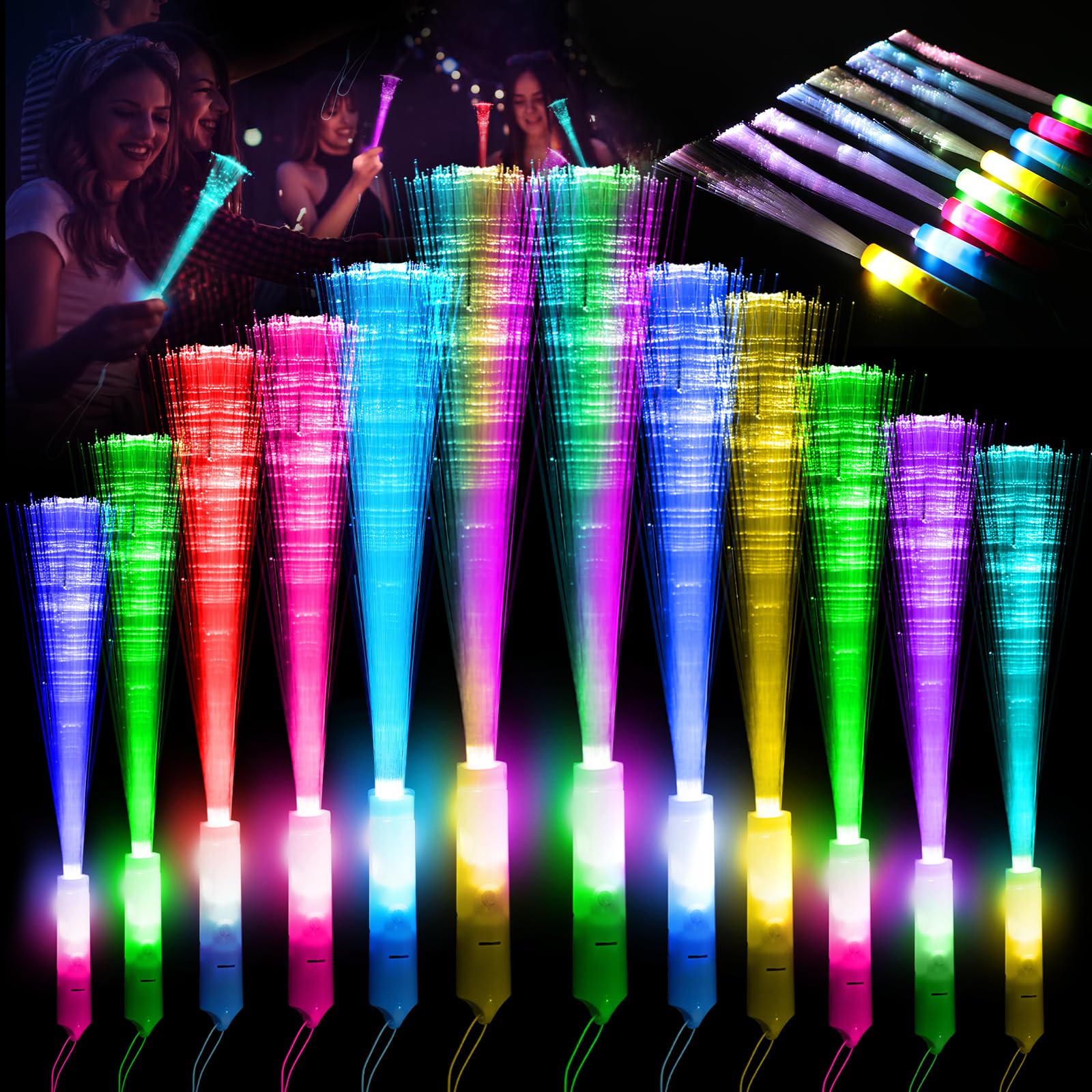 KIMIMARA Bastoncini Luminosi in Fibra - 12 Bastoncini Luminosi a LED Colorati con Batterie, Giocattoli per Feste per Bambini per Feste Notturne, Discoteche, Concerti, Club, Carnevali, Matrimoni