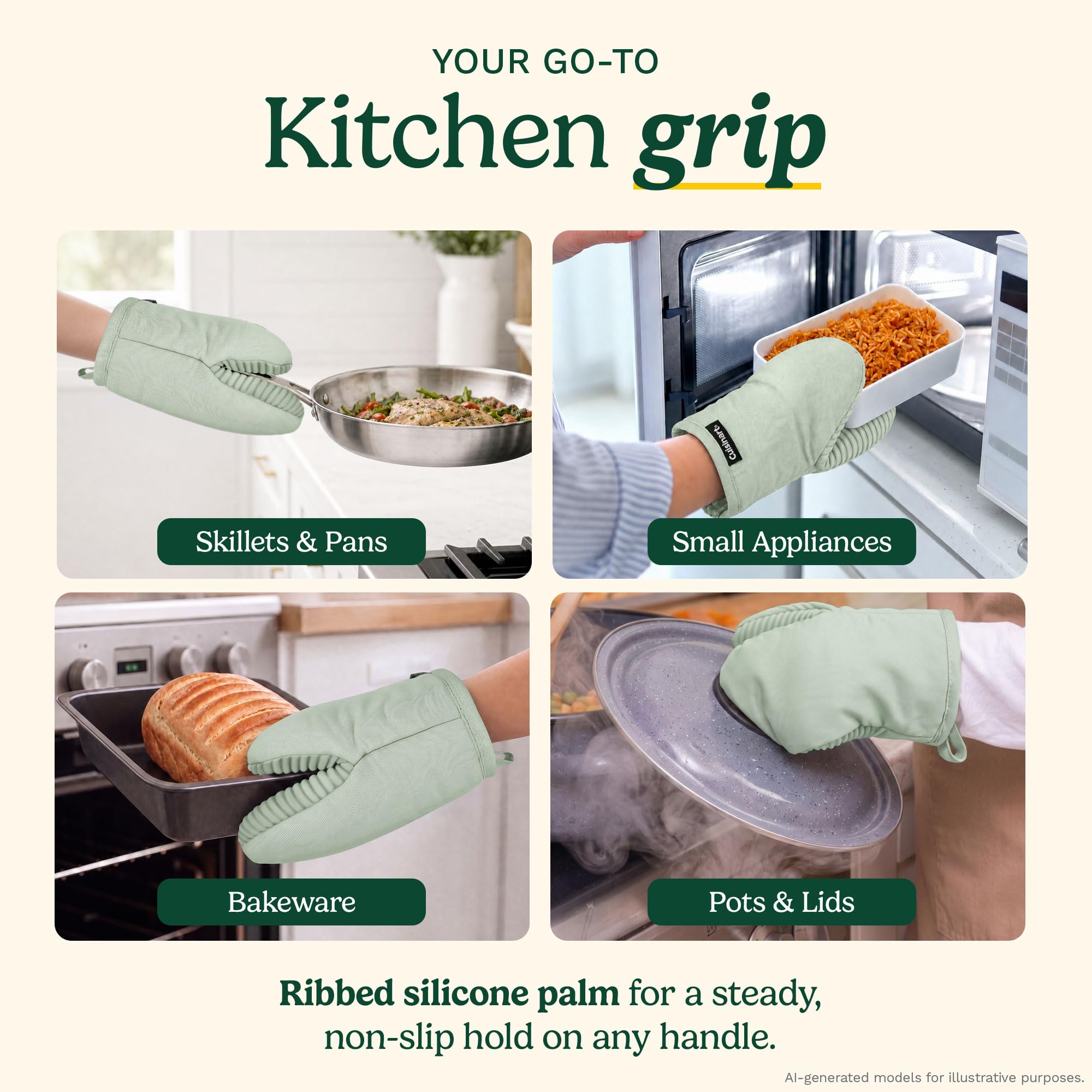 Cuisinart Mini-Ofenhandschuhe, 2 Stück, 12,7 x 21,6 cm, hitzebeständig bis 260 °C, Küchenhandschuhe, Rutschfester Silikongriff, Aufhängeschlaufe, kompakter Topflappen zum Backen, Luftfritteuse und