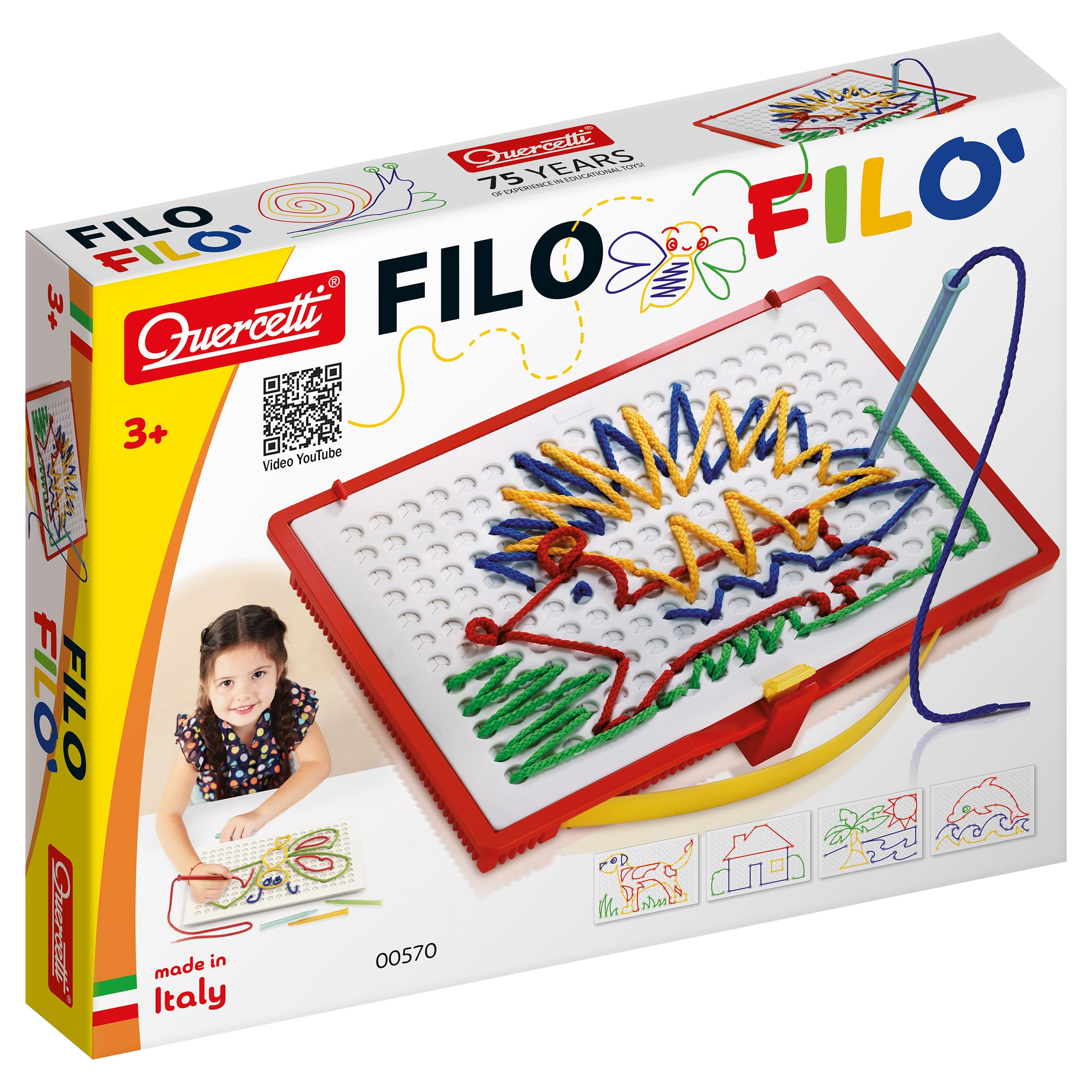 Filo Play Set - A Novel Lacing Tool with 18 Pattern Templates to Create Art with String- for Ages 4 and Up (Made in Italy)