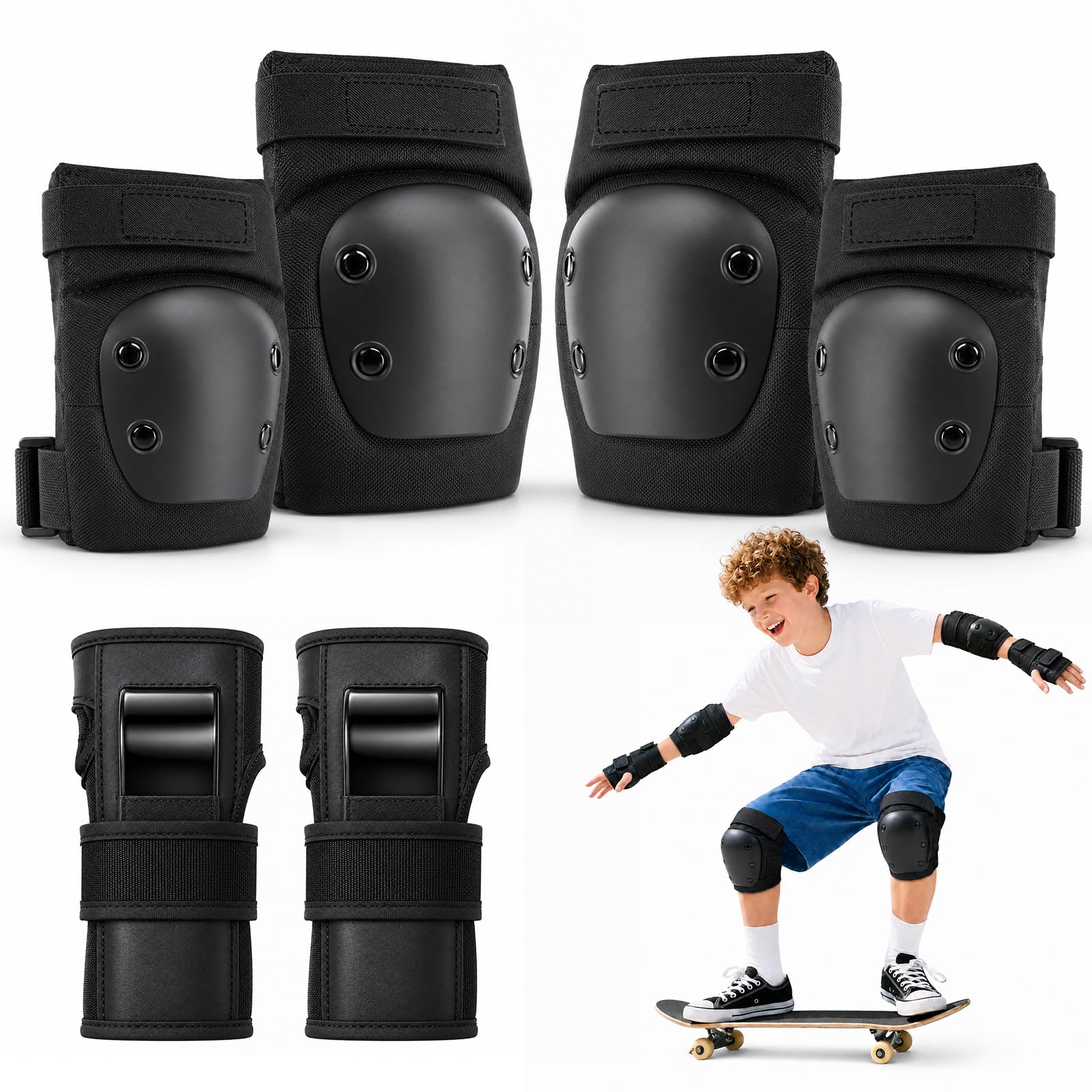 Ensemble de Protection 6 en 1 pour Enfants, genouillères, coudières, protège-Poignets avec Coque en polypropylène et Coussin EVA, Coussinets réglables pour Patinage à roulettes, Skateboard