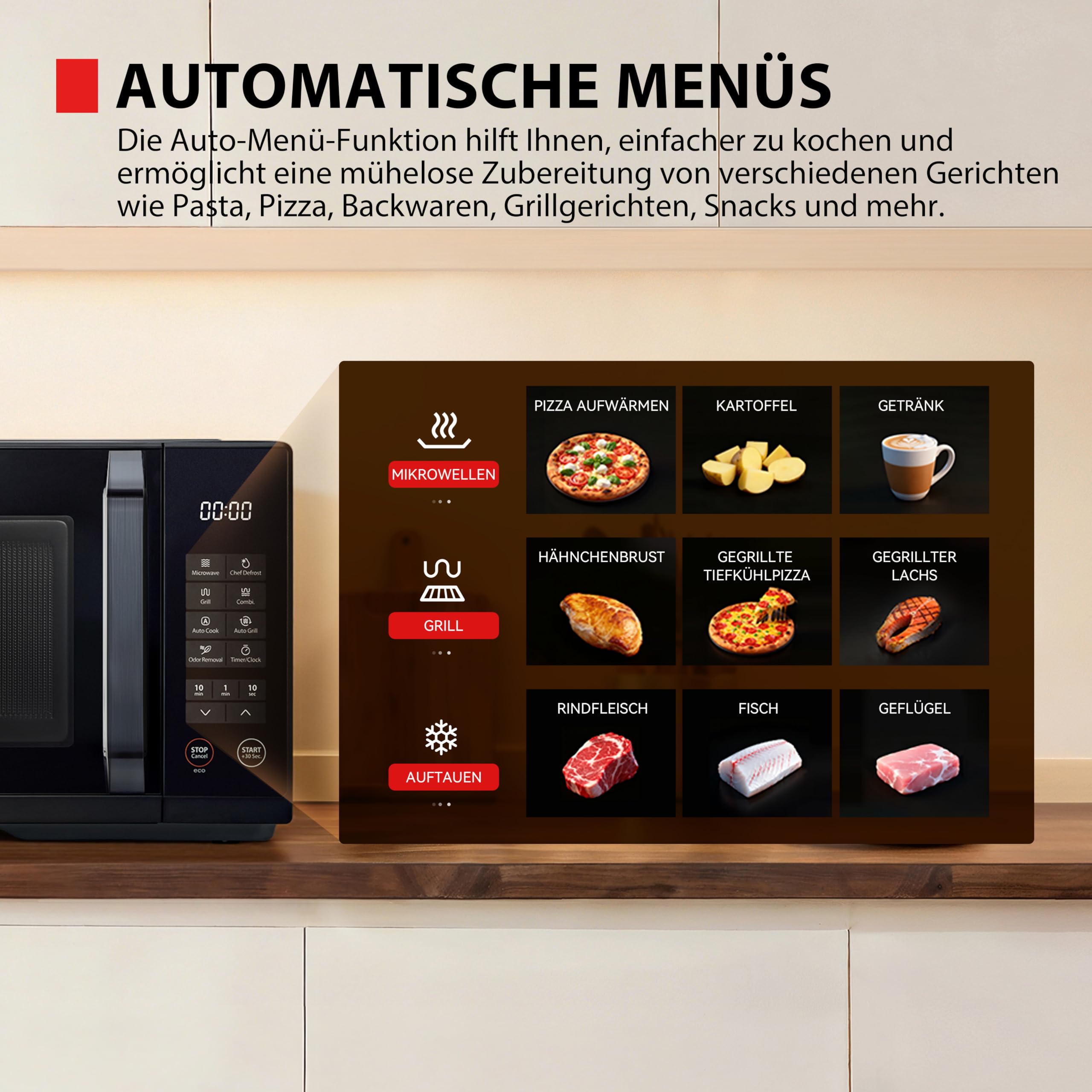 Toshiba Kuchenka mikrofalowa z grillem, 23 litry, 11 poziomów mocy, gotowanie kombinowane, szef kuchni, automatyczne menu, łatwe czyszczenie, timer, kuchenka mikrofalowa 800 W, grill 1000 W, kolor