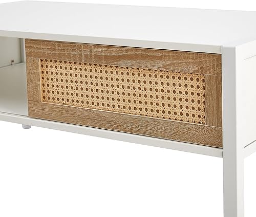 Miniatura 34 de IANIYA Mesa de centro bohemia con almacenamiento, mesa de comedor con cajón de ratán y patas de madera maciza, mesas centrales pequeñas para sala de