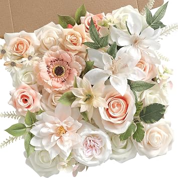 Artificial Flowers,Champagne White Pink Silk Fake Flowers for DIY Wedding Bridal Bouquets, Wedding Cake Flowers for Table Centerpieces Baby Shower Birthday Party Home Decorations